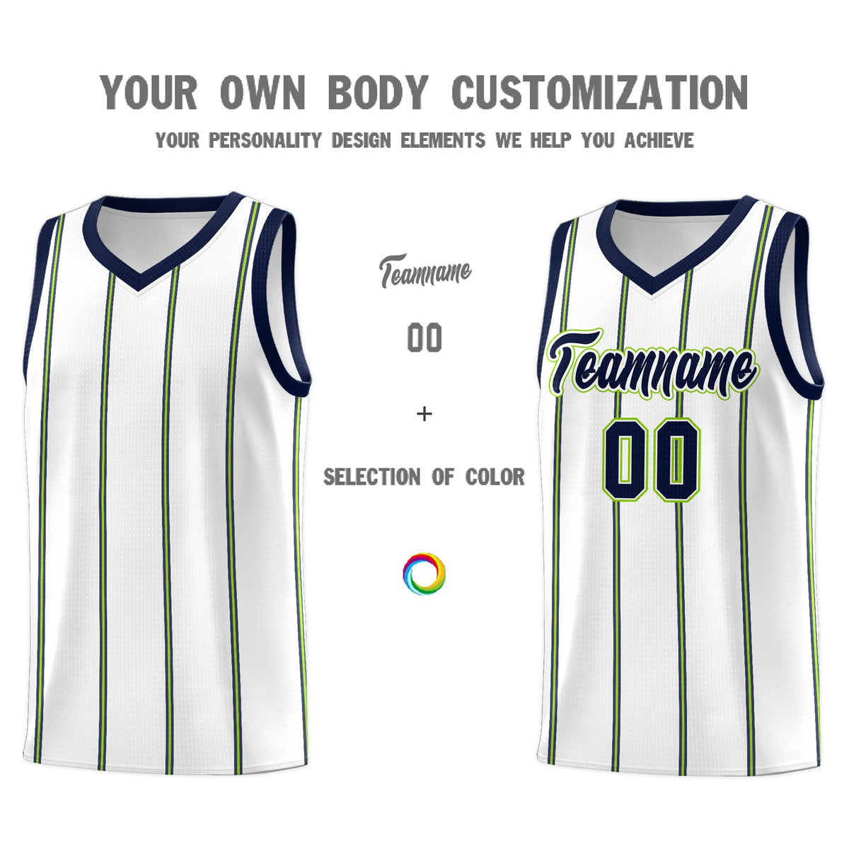 Custom White Navy Neon Green Vertical Stripes Single Sided Sets Basketball Jersey | For Men,Stitched,Perfect for Training,Add Name and Numbern | KXKSHOP