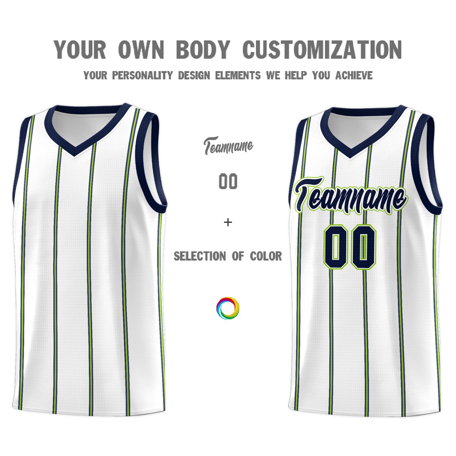 Custom White Navy Neon Green Vertical Stripes Single Sided Sets Basketball Jersey | For Men,Stitched,Perfect for Training,Add Name and Numbern | KXKSHOP