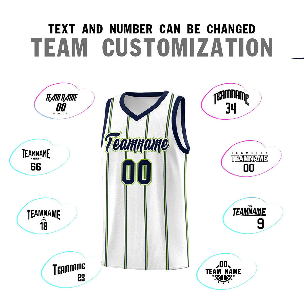 Custom White Navy Neon Green Vertical Stripes Single Sided Sets Basketball Jersey | For Men,Stitched,Perfect for Training,Add Name and Numbern | KXKSHOP