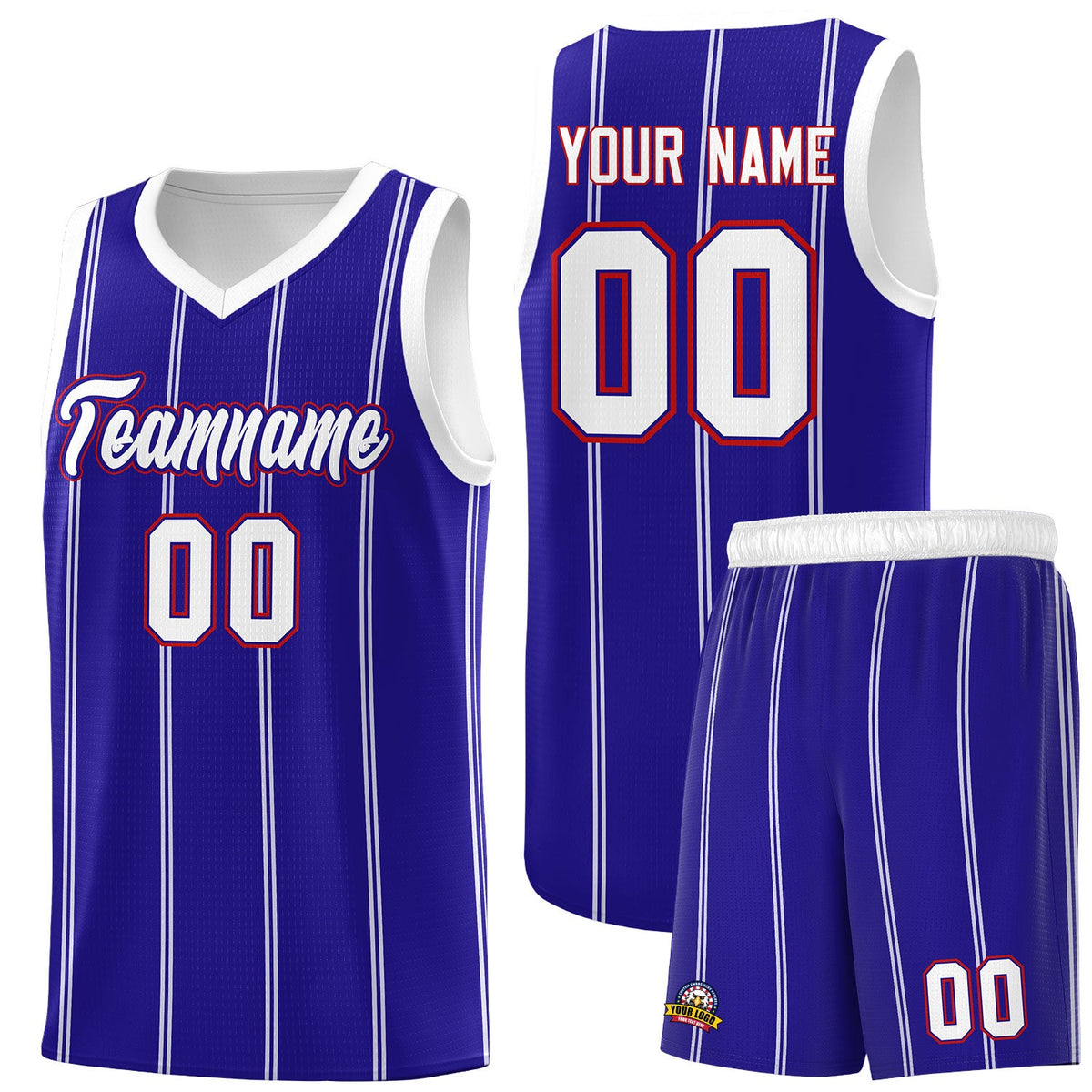 Custom Royal Blue White Red Vertical Stripes Single Sided Sets Basketball Jersey | For Men,Stitched,Perfect for Training,Add Name and Numbern | KXKSHOP