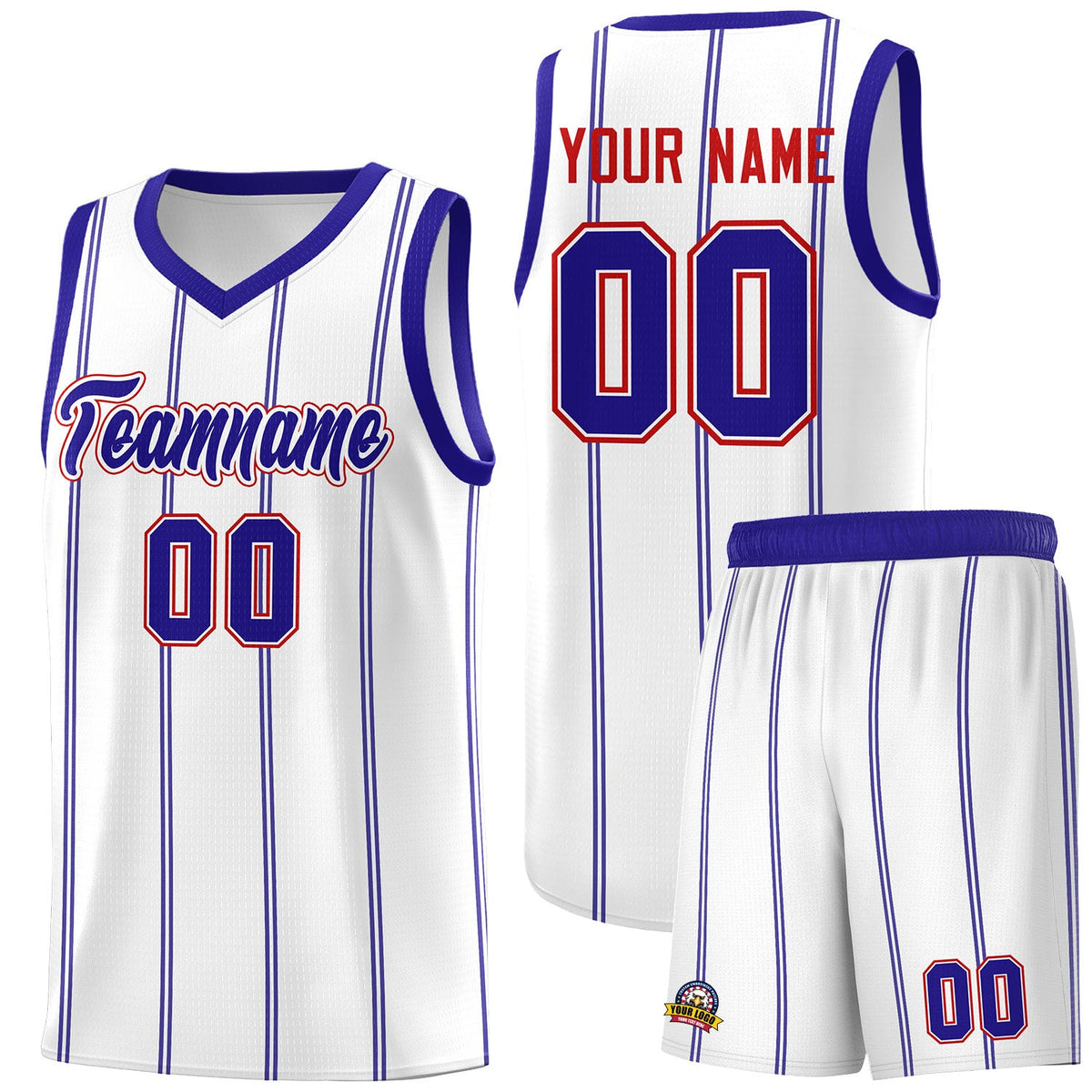 Custom White Royal Blue Red Vertical Stripes Single Sided Sets Basketball Jersey | For Men,Stitched,Perfect for Training,Add Name and Numbern | KXKSHOP