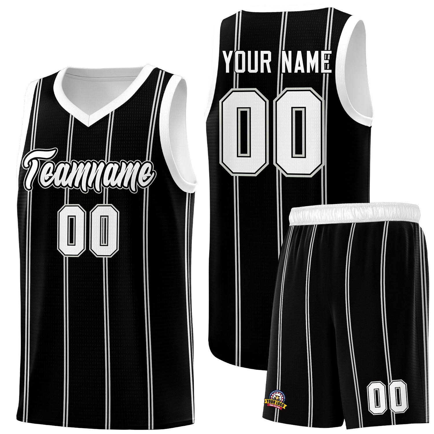 Custom Black White Gray Vertical Stripes Single Sided Sets Basketball Jersey | For Men,Stitched,Perfect for Training,Add Name and Numbern | KXKSHOP
