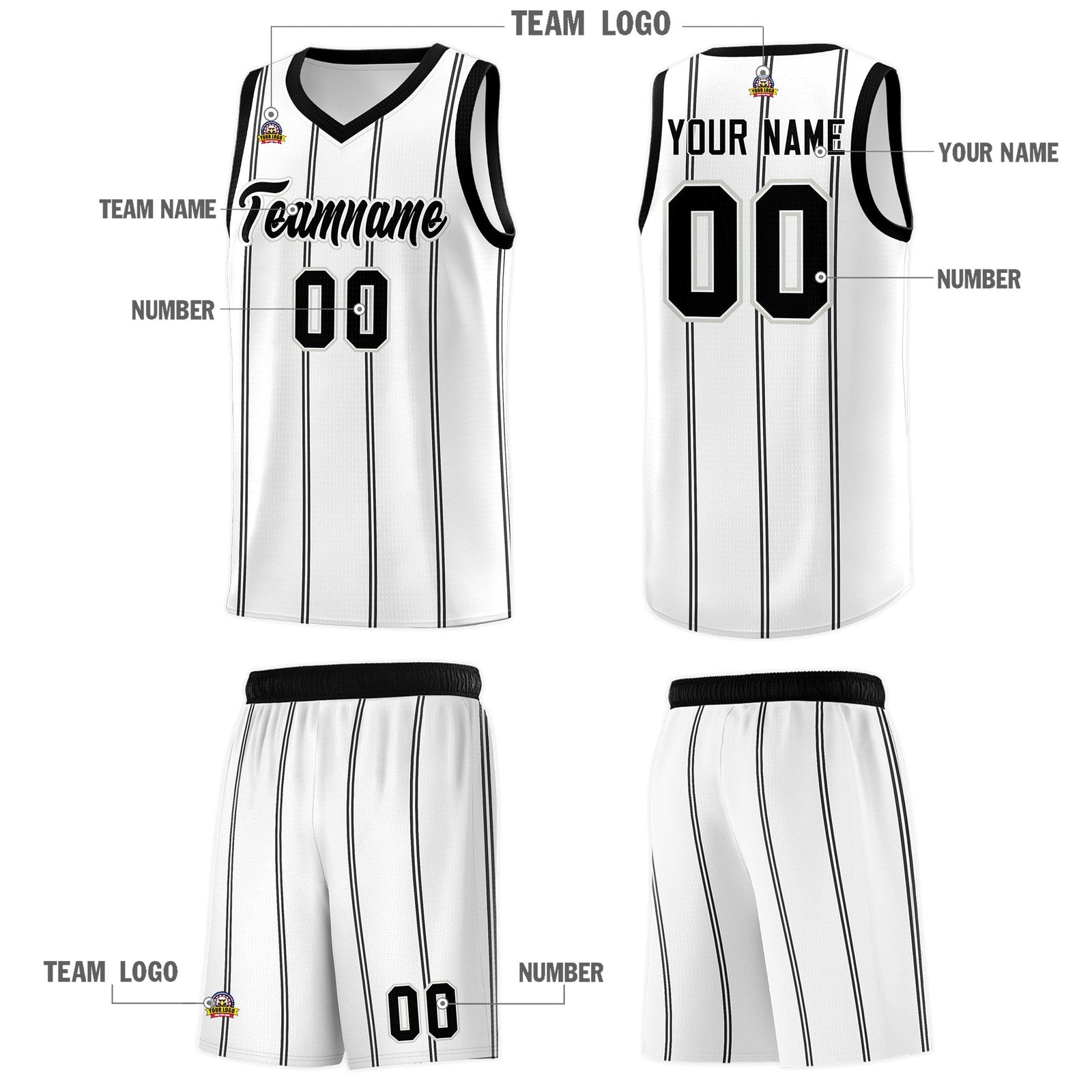 Custom White Black Gray Vertical Stripes Single Sided Sets Basketball Jersey | For Men,Stitched,Perfect for Training,Add Name and Numbern | KXKSHOP