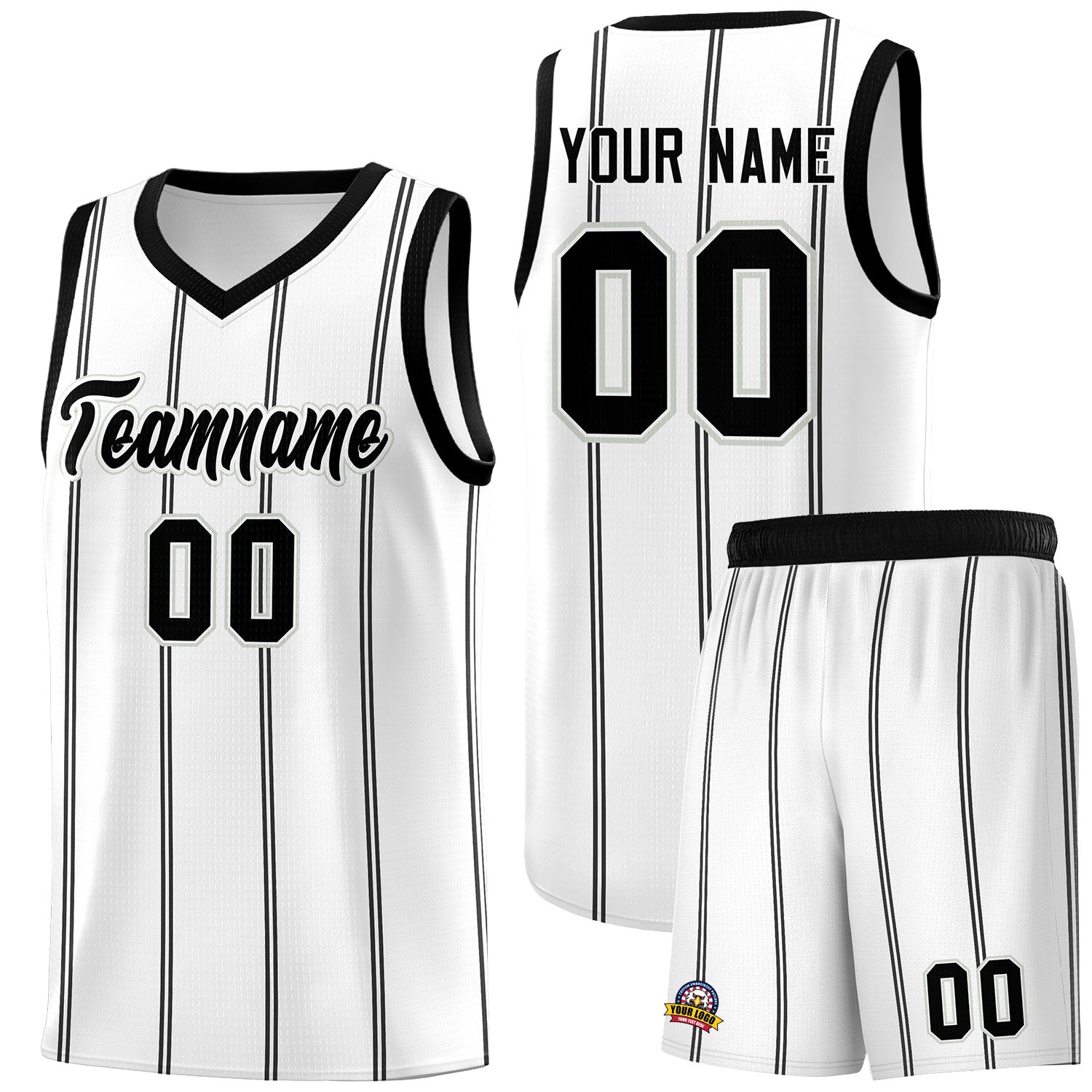 Custom White Black Gray Vertical Stripes Single Sided Sets Basketball Jersey | For Men,Stitched,Perfect for Training,Add Name and Numbern | KXKSHOP