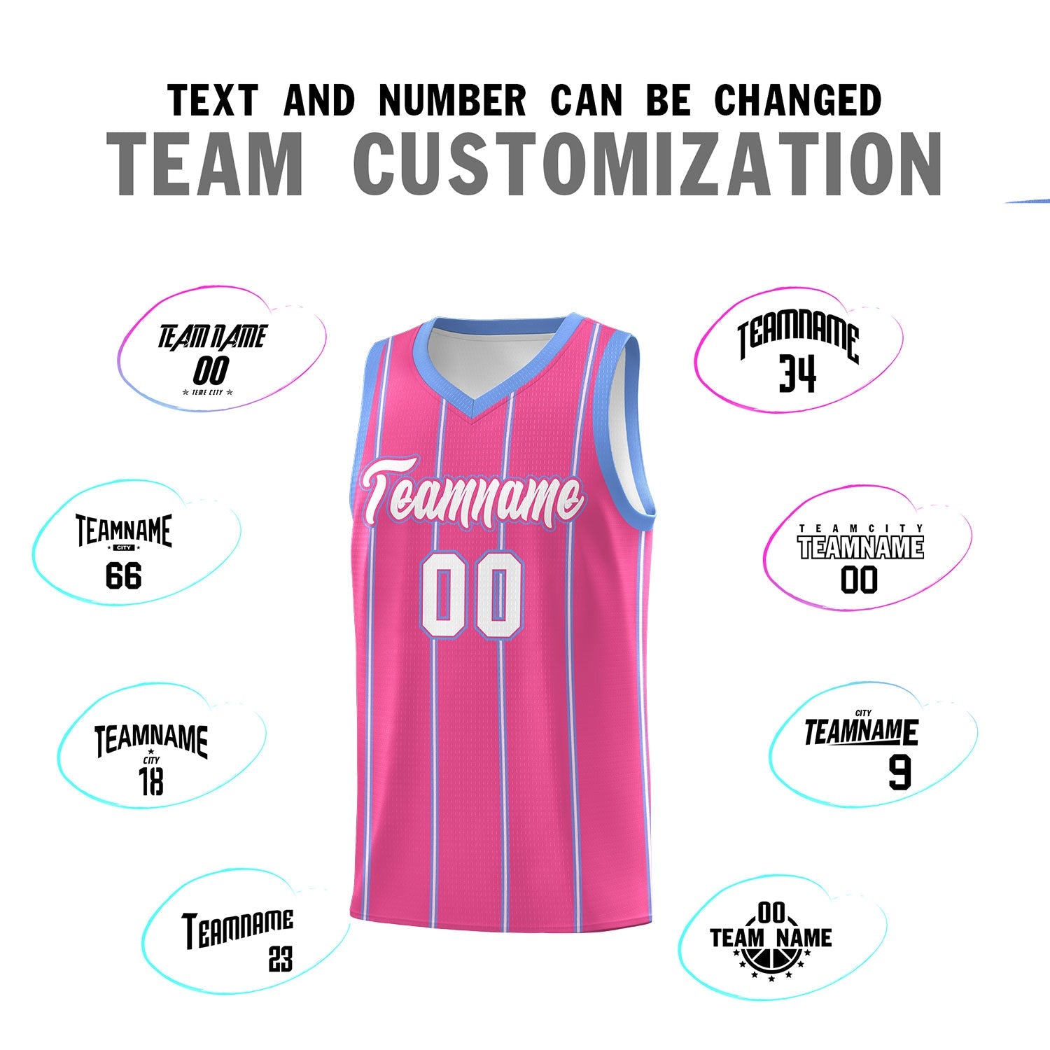 Custom Pink Light Blue White Vertical Stripes Single Sided Sets Basketball Jersey | For Men,Stitched,Perfect for Training,Add Name and Numbern | KXKSHOP