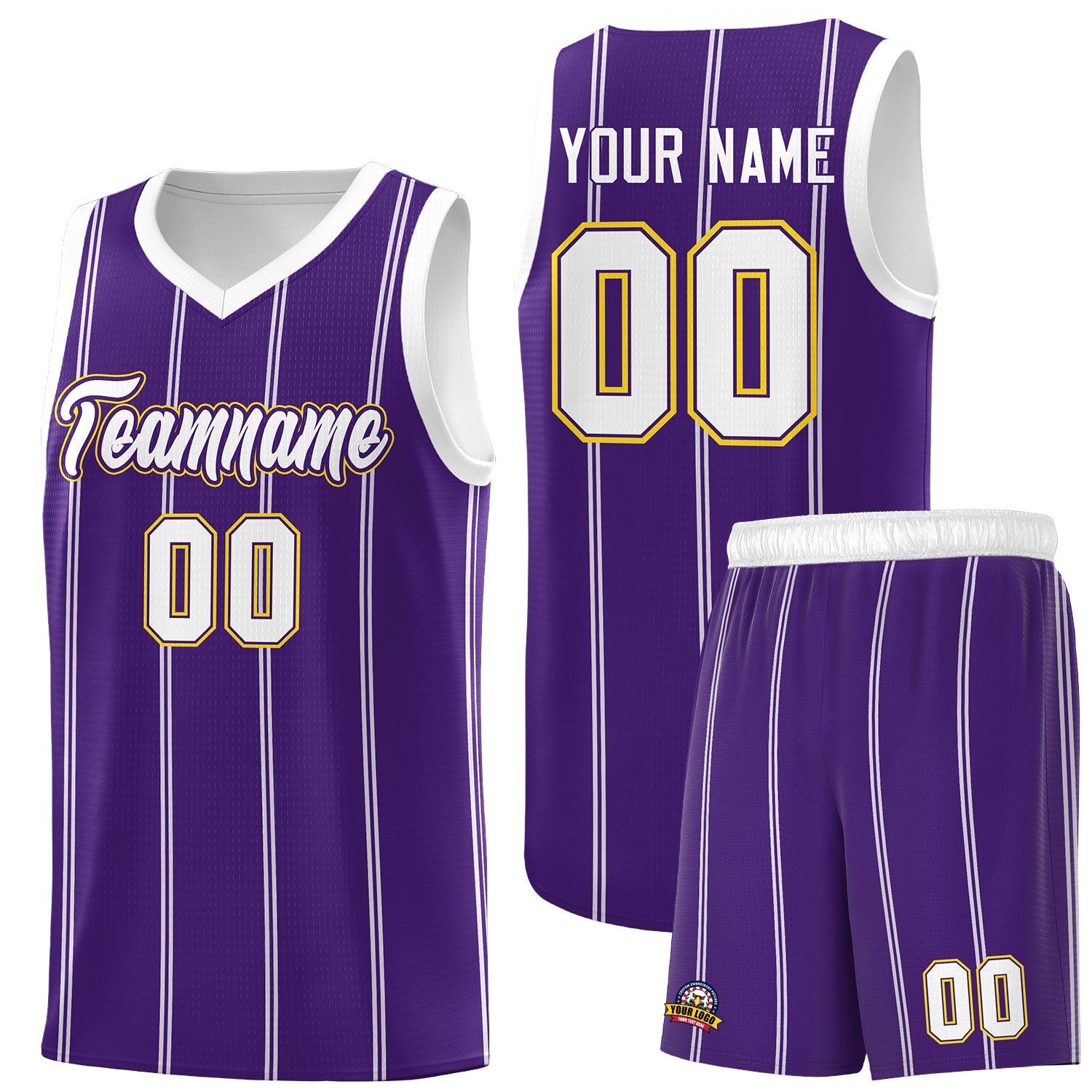 Custom Purple White Gold Vertical Stripes Single Sided Sets Basketball Jersey | For Men,Stitched,Perfect for Training,Add Name and Numbern | KXKSHOP