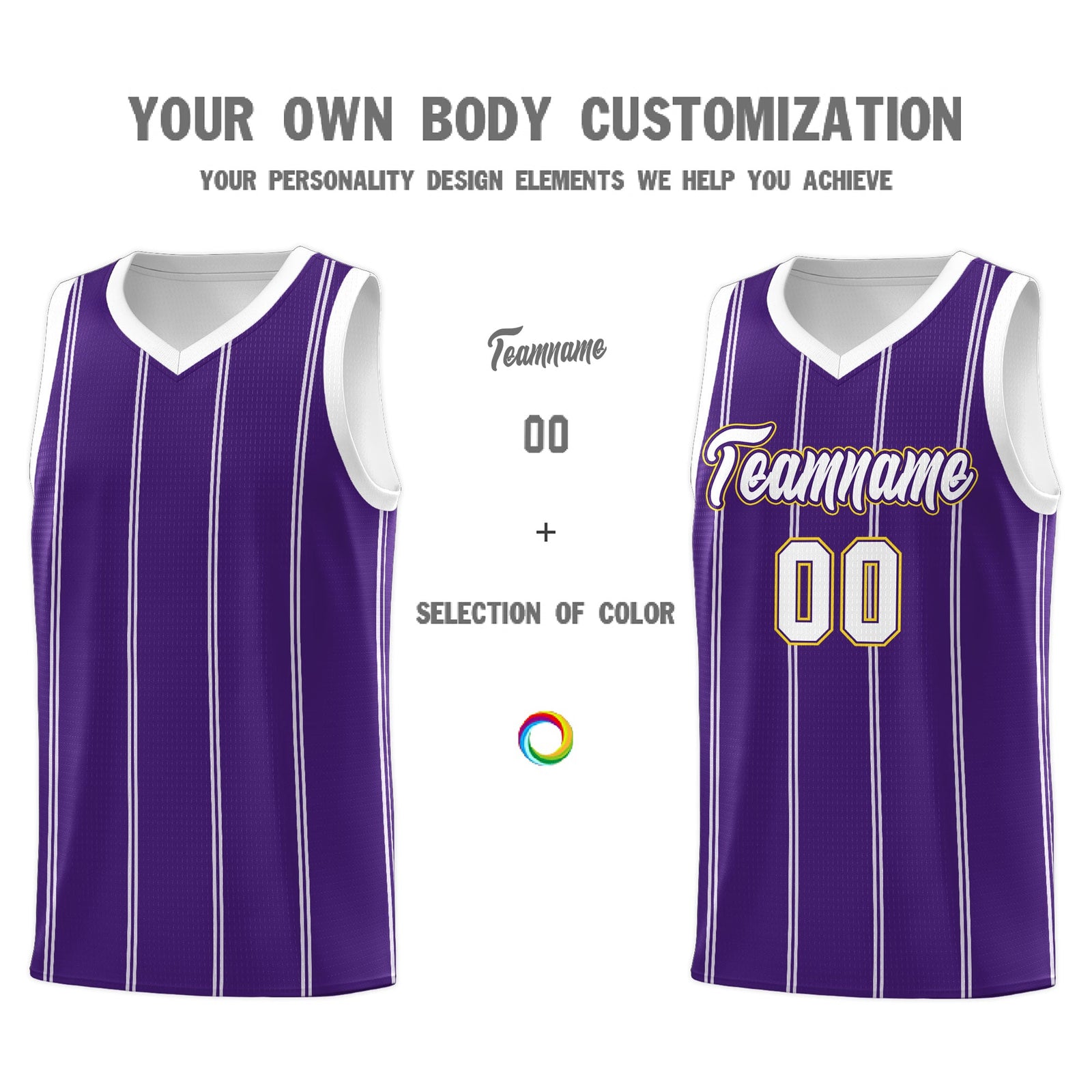 Custom Purple White Gold Vertical Stripes Single Sided Sets Basketball Jersey | For Men,Stitched,Perfect for Training,Add Name and Numbern | KXKSHOP