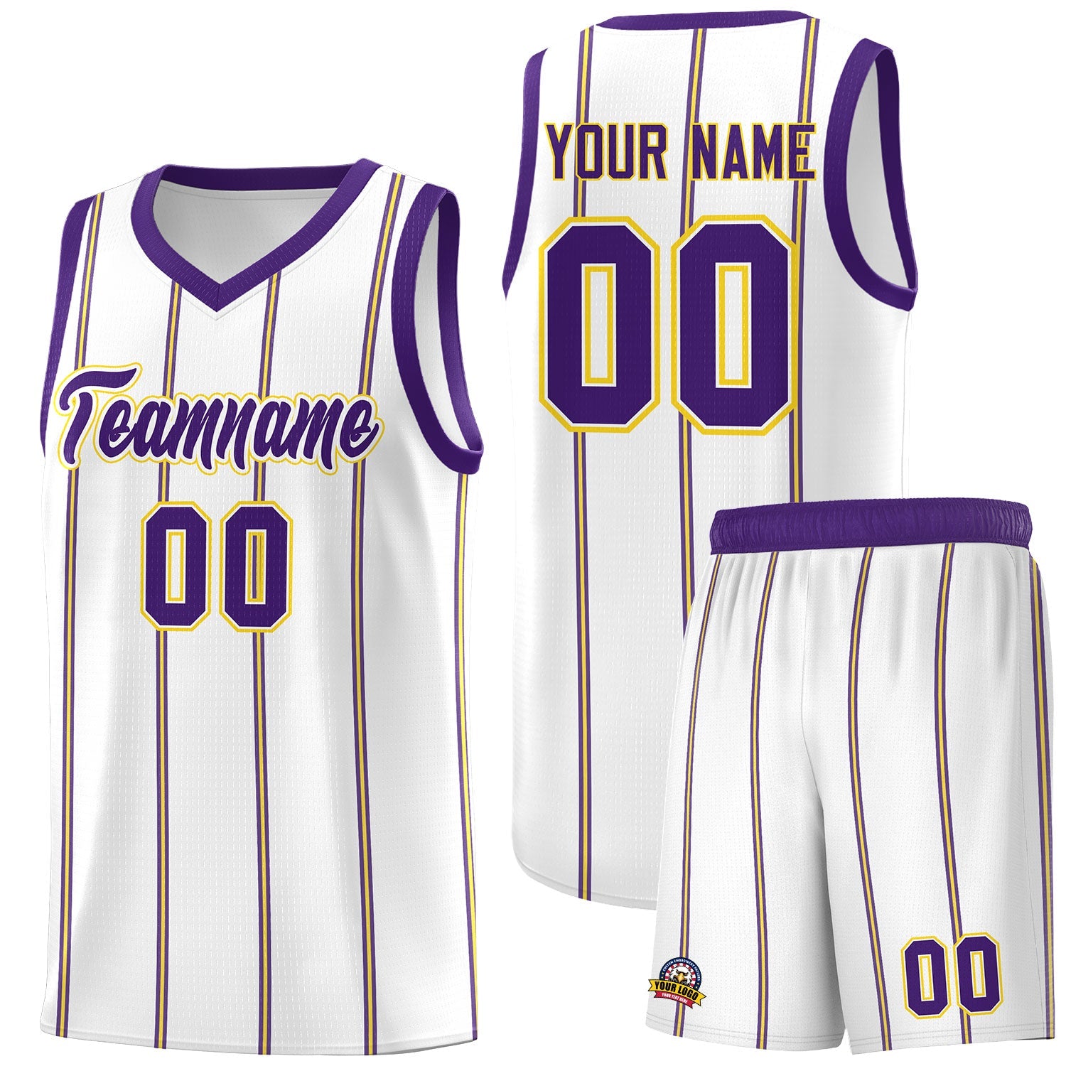 Custom White Purple Gold Vertical Stripes Single Sided Sets Basketball Jersey | For Men,Stitched,Perfect for Training,Add Name and Numbern | KXKSHOP