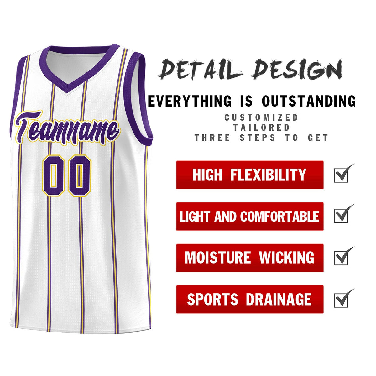 Custom White Purple Gold Vertical Stripes Single Sided Sets Basketball Jersey | For Men,Stitched,Perfect for Training,Add Name and Numbern | KXKSHOP