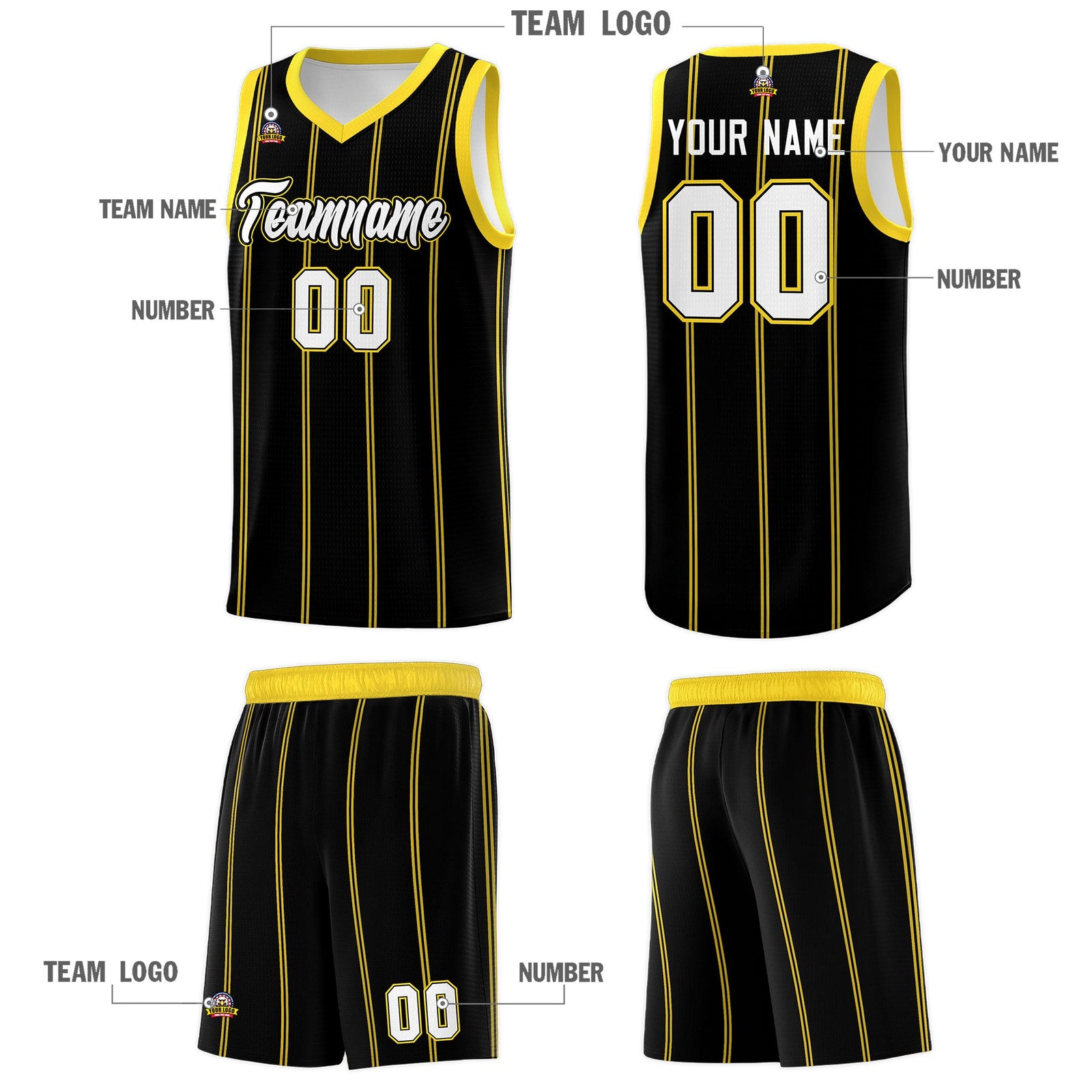 Custom Black Gold White Vertical Stripes Single Sided Sets Basketball Jersey | For Men,Stitched,Perfect for Training,Add Name and Numbern | KXKSHOP