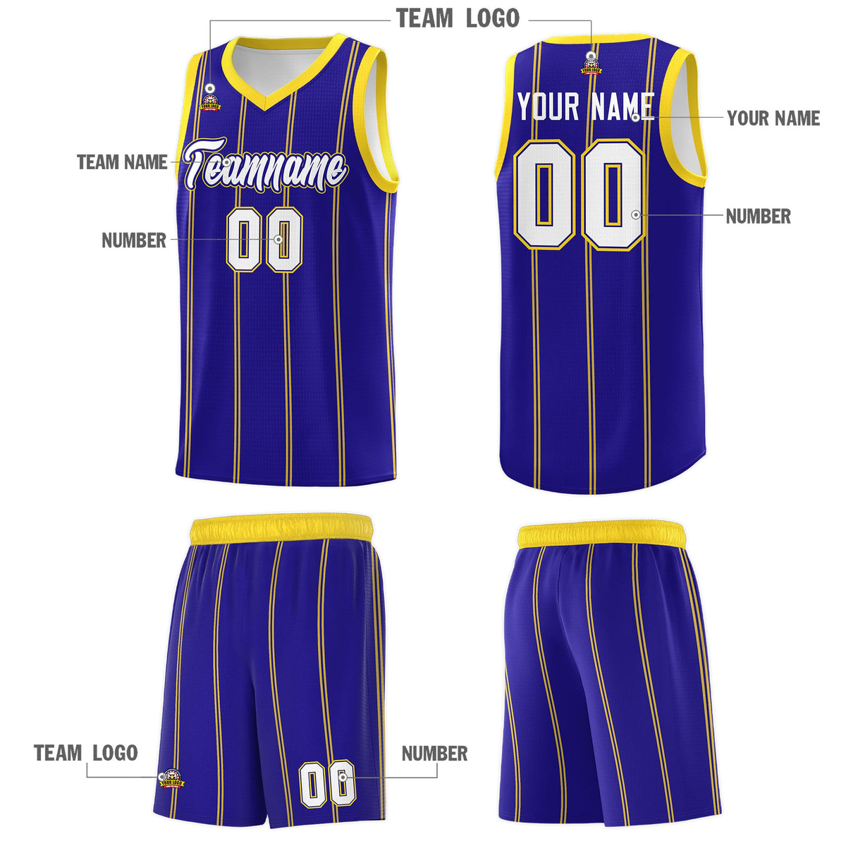 Custom Royal Blue Gold White Vertical Stripes Single Sided Sets Basketball Jersey | For Men,Stitched,Perfect for Training,Add Name and Numbern | KXKSHOP