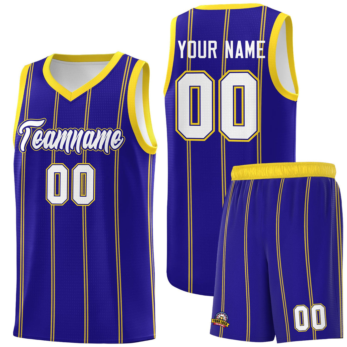 Custom Royal Blue Gold White Vertical Stripes Single Sided Sets Basketball Jersey | For Men,Stitched,Perfect for Training,Add Name and Numbern | KXKSHOP