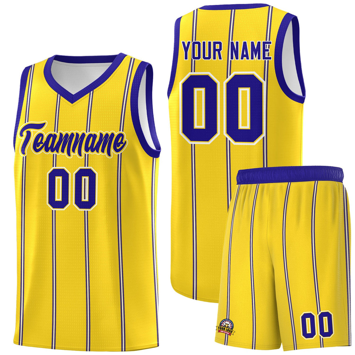 Custom Gold Royal Blue White Vertical Stripes Single Sided Sets Basketball Jersey | For Men,Stitched,Perfect for Training,Add Name and Numbern | KXKSHOP