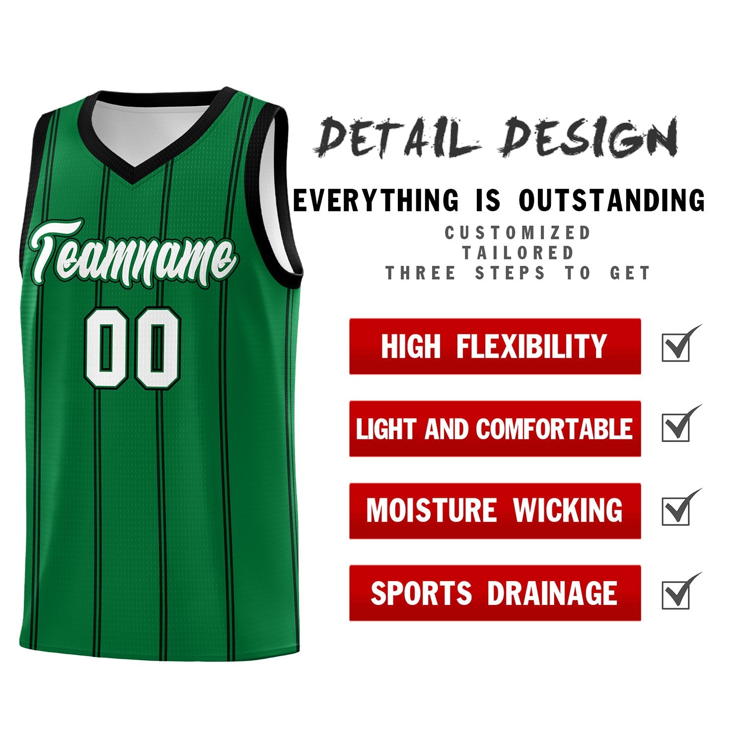 Custom Kelly Green Black White Vertical Stripes Single Sided Sets Basketball Jersey | For Men,Stitched,Perfect for Training,Add Name and Numbern | KXKSHOP