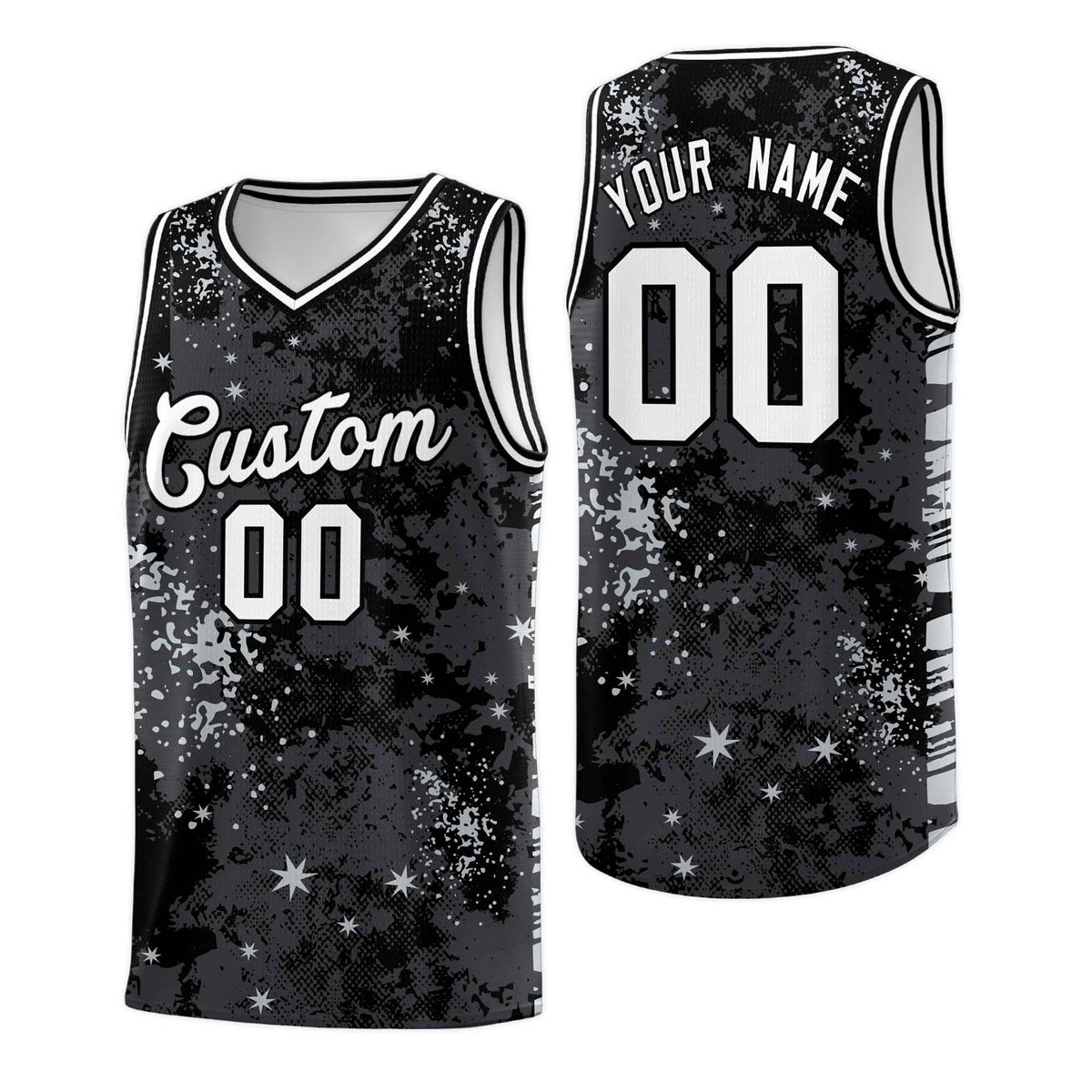 Custom Black Gray Vice Burst Galactic Graffiti Stretch Fabric Basketball Jersey