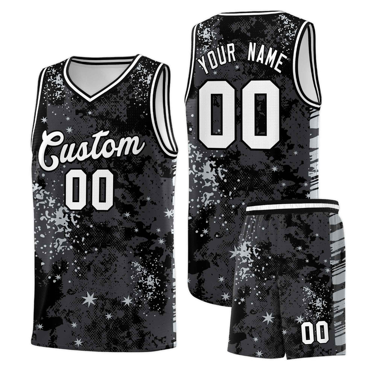 Custom Black Gray Vice Burst Galactic Graffiti Stretch Fabric Basketball Jersey
