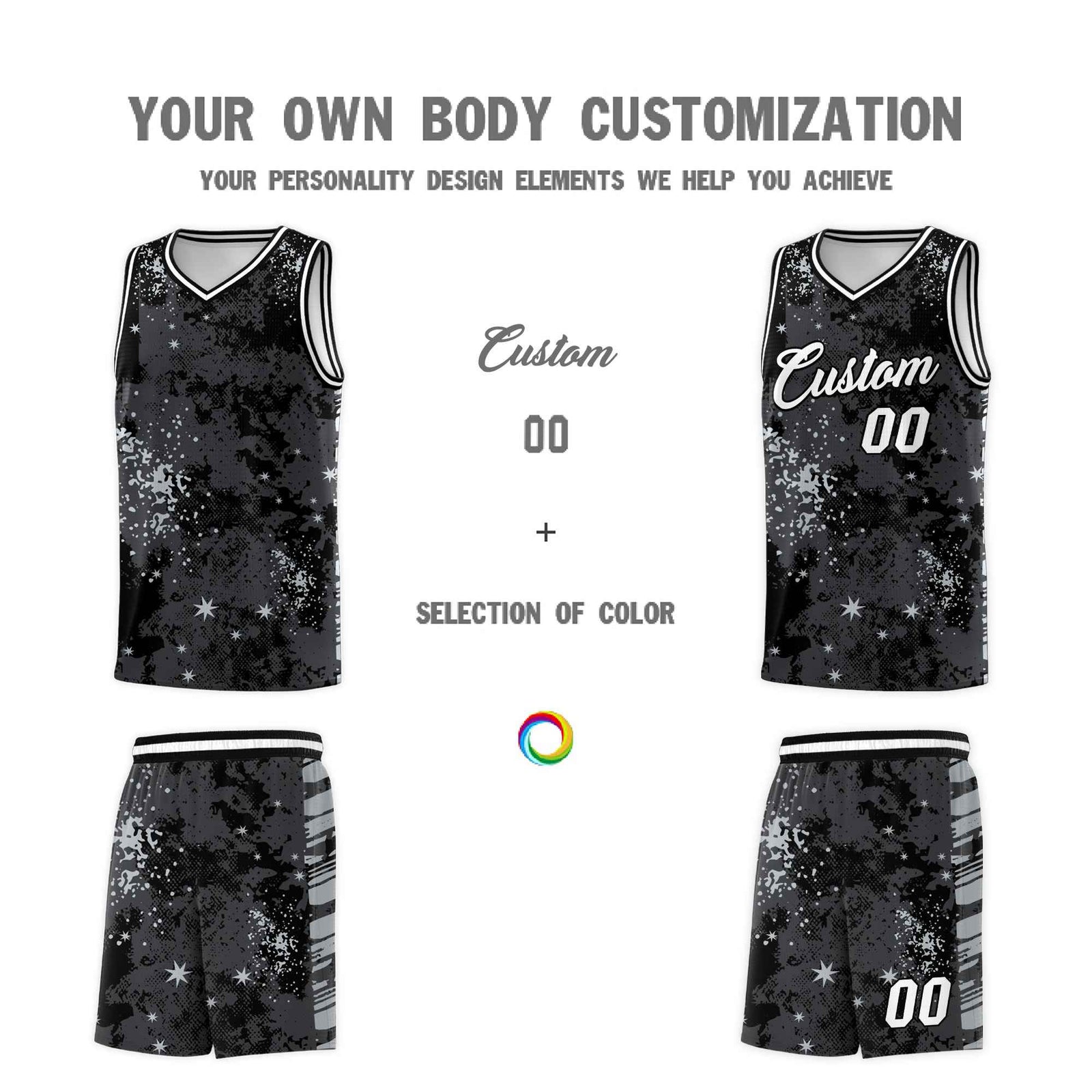 Custom Black Gray Vice Burst Galactic Graffiti Stretch Fabric Basketball Jersey