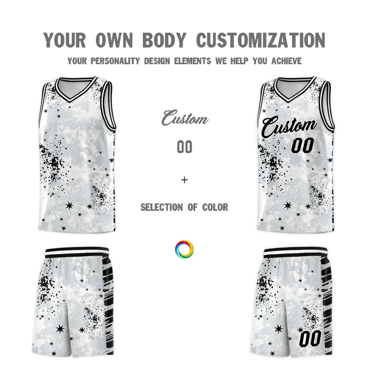 Custom White Black Vice Burst Galactic Graffiti Moisture-Wicking Basketball Jersey