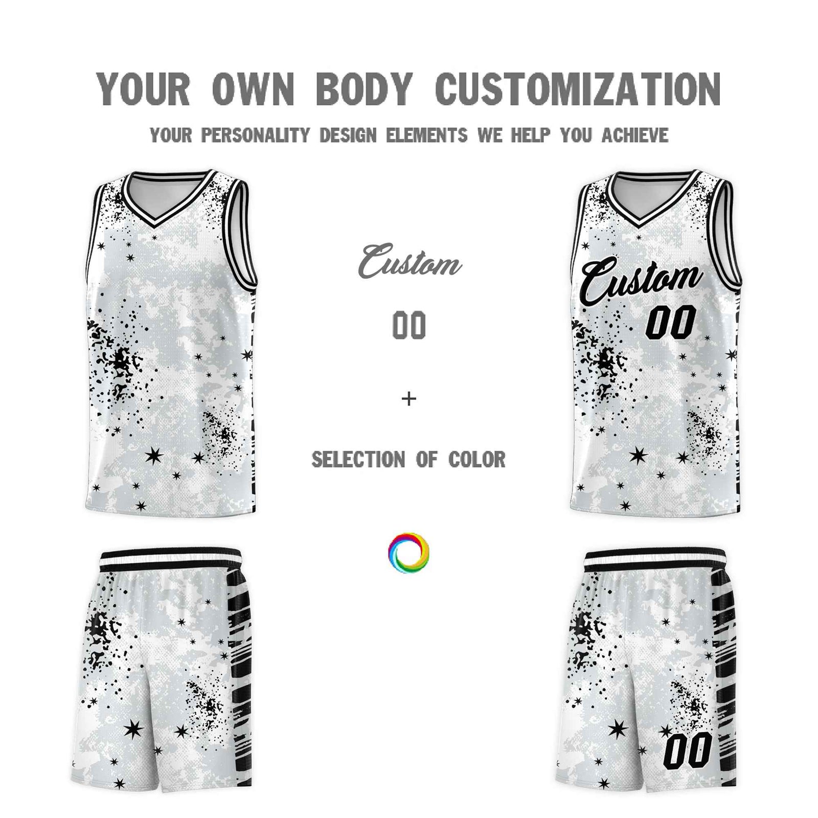 Custom White Black Vice Burst Galactic Graffiti Moisture-Wicking Basketball Jersey