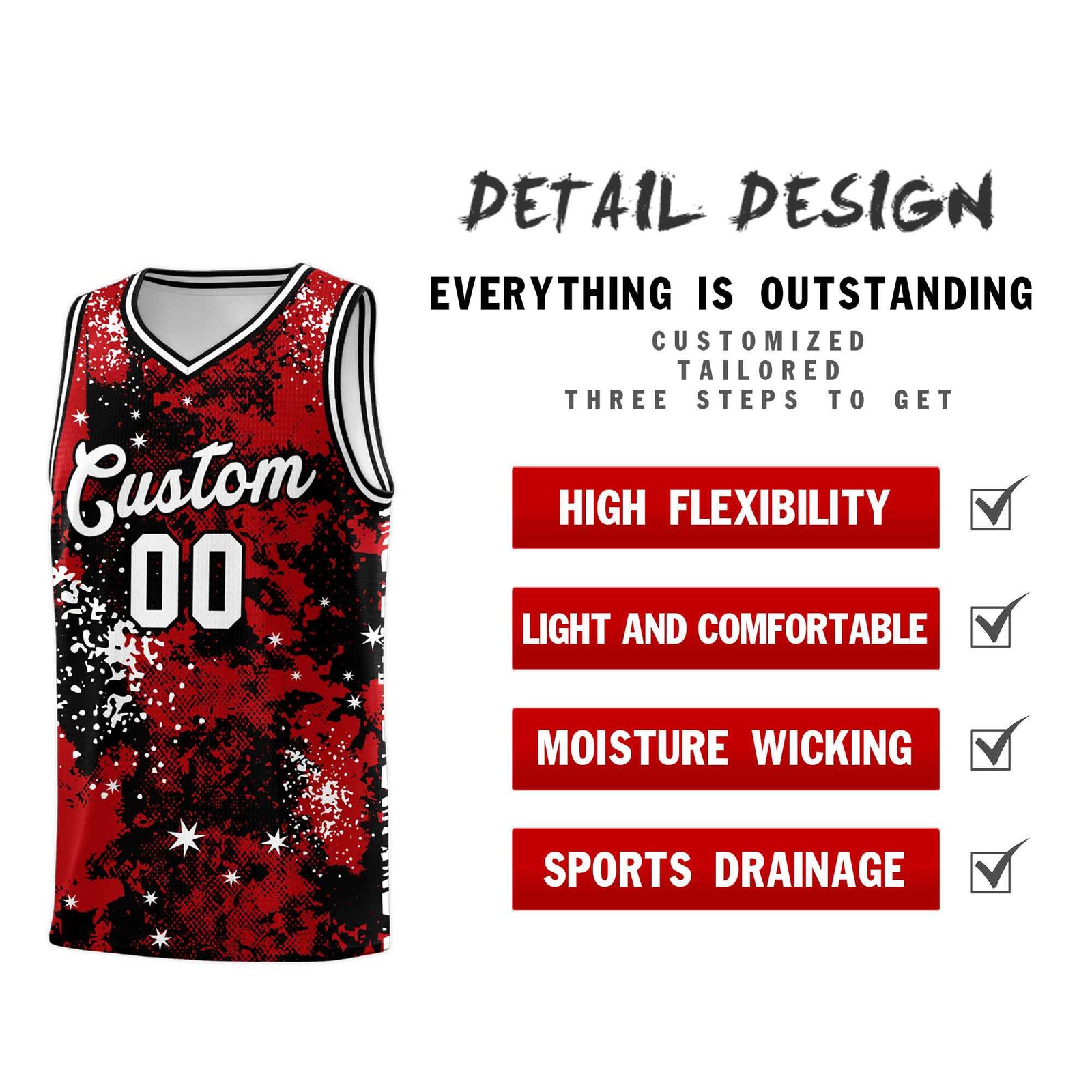 Custom Red Black Vice Burst Galactic Graffiti Wrinkle-Resistant Basketball Jersey