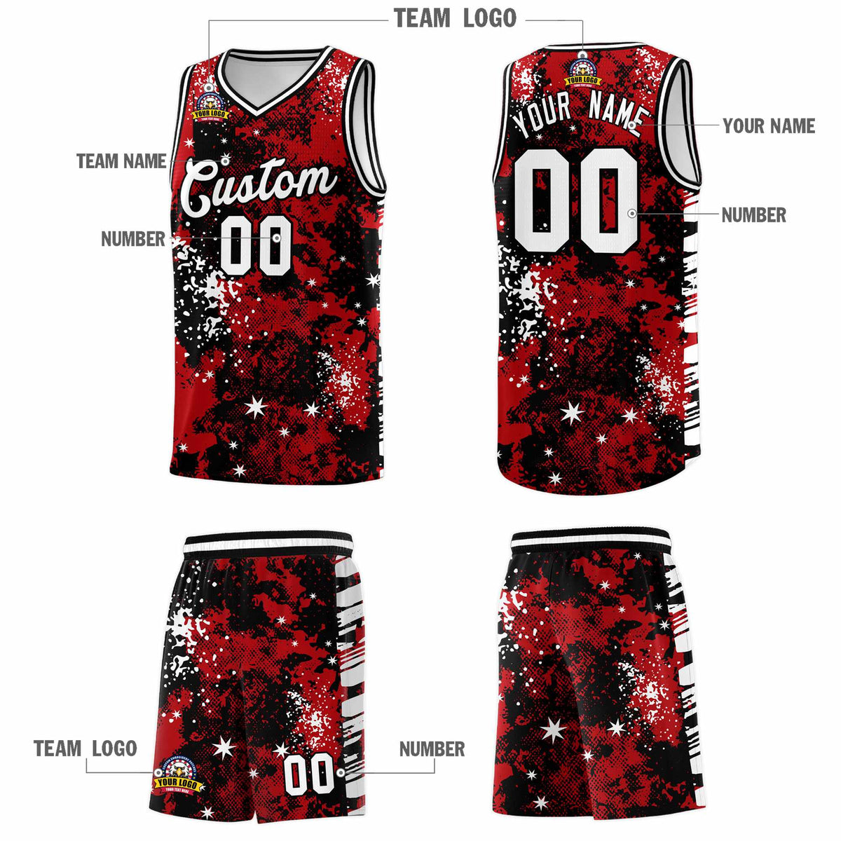 Custom Red Black Vice Burst Galactic Graffiti Wrinkle-Resistant Basketball Jersey