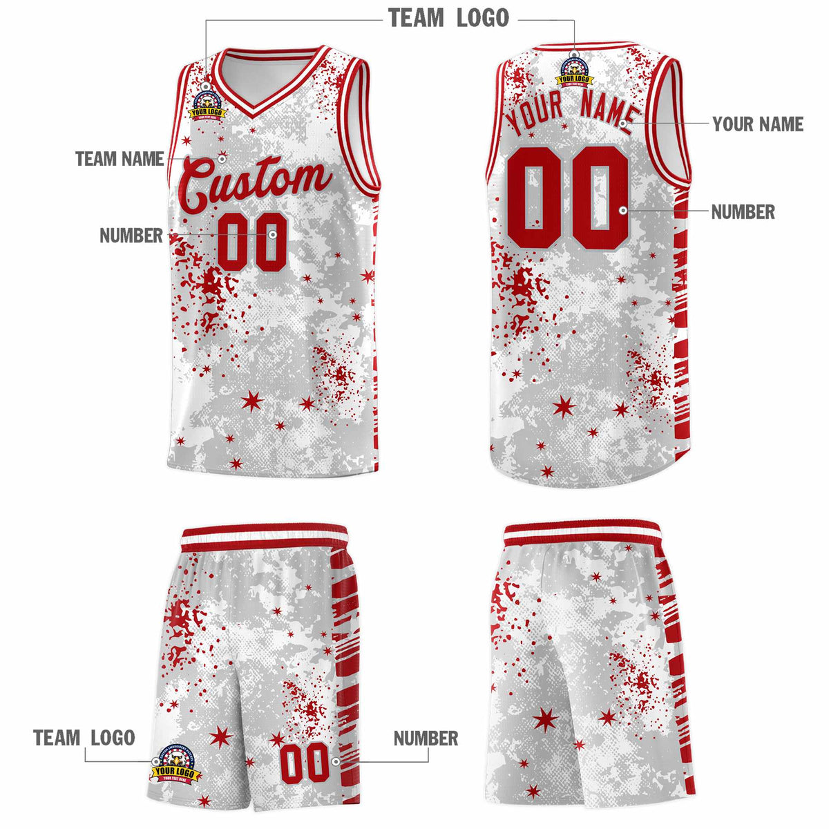 Custom White Red Vice Burst Galactic Graffiti Breathable Basketball Jersey