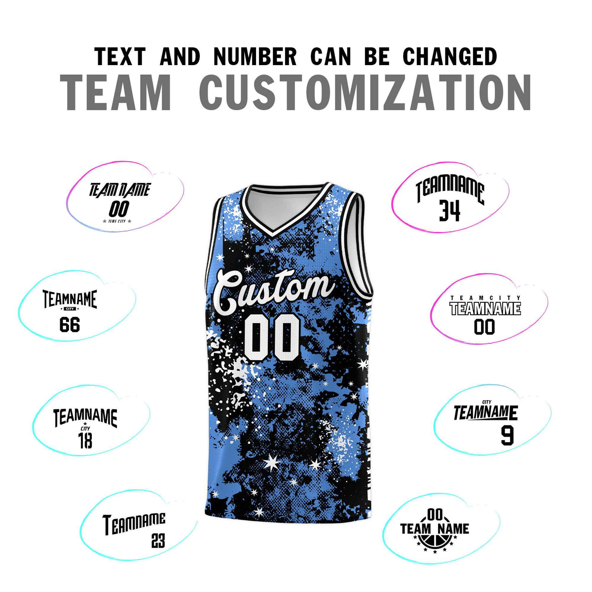 Custom Powder Blue Black Vice Burst Galactic Graffiti Lightweight Basketball Jersey
