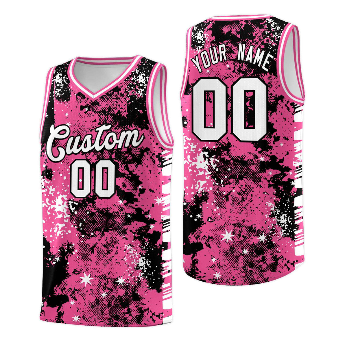 Custom Pink Black Vice Burst Galactic Graffiti Drapable Basketball Jersey
