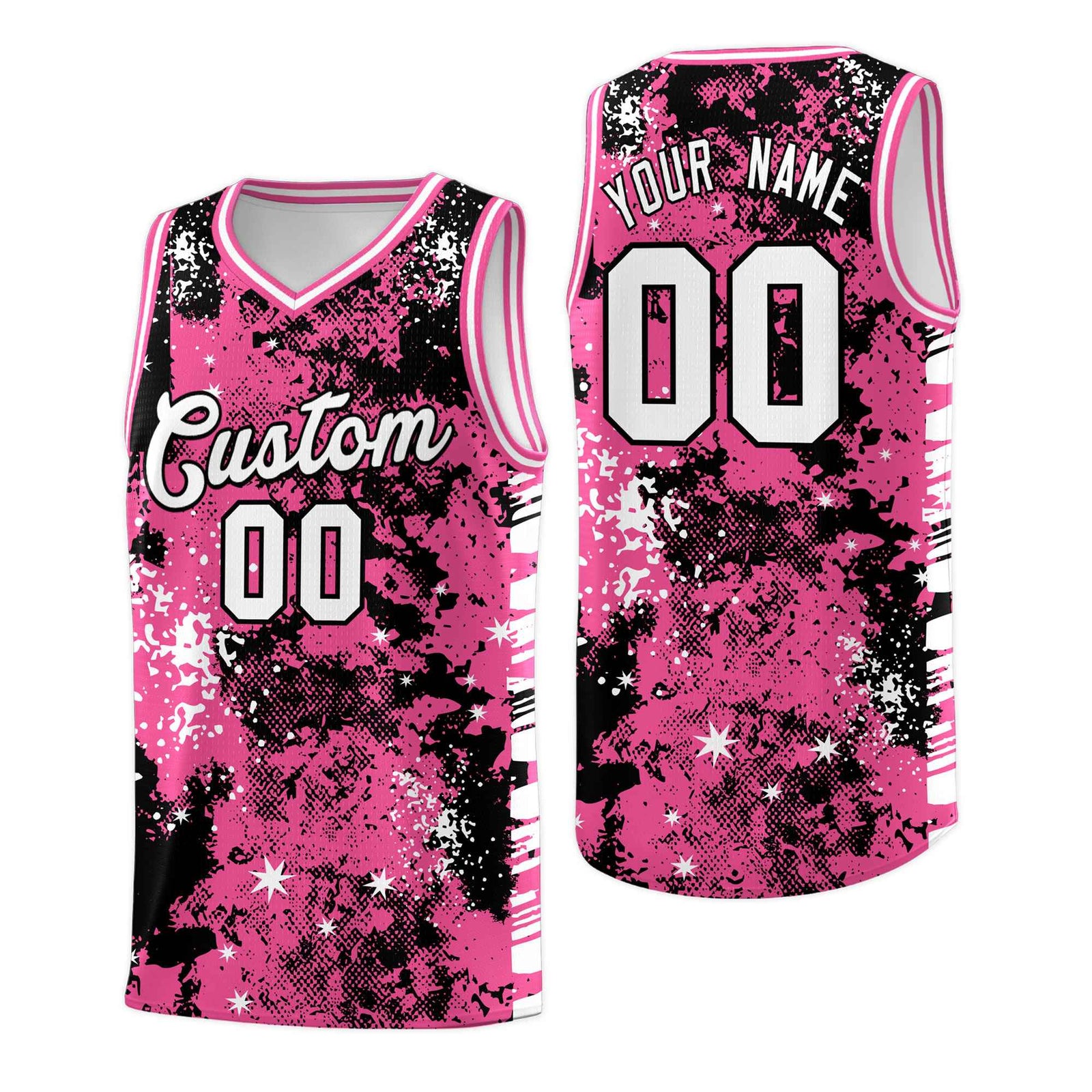 Custom Pink Black Vice Burst Galactic Graffiti Drapable Basketball Jersey