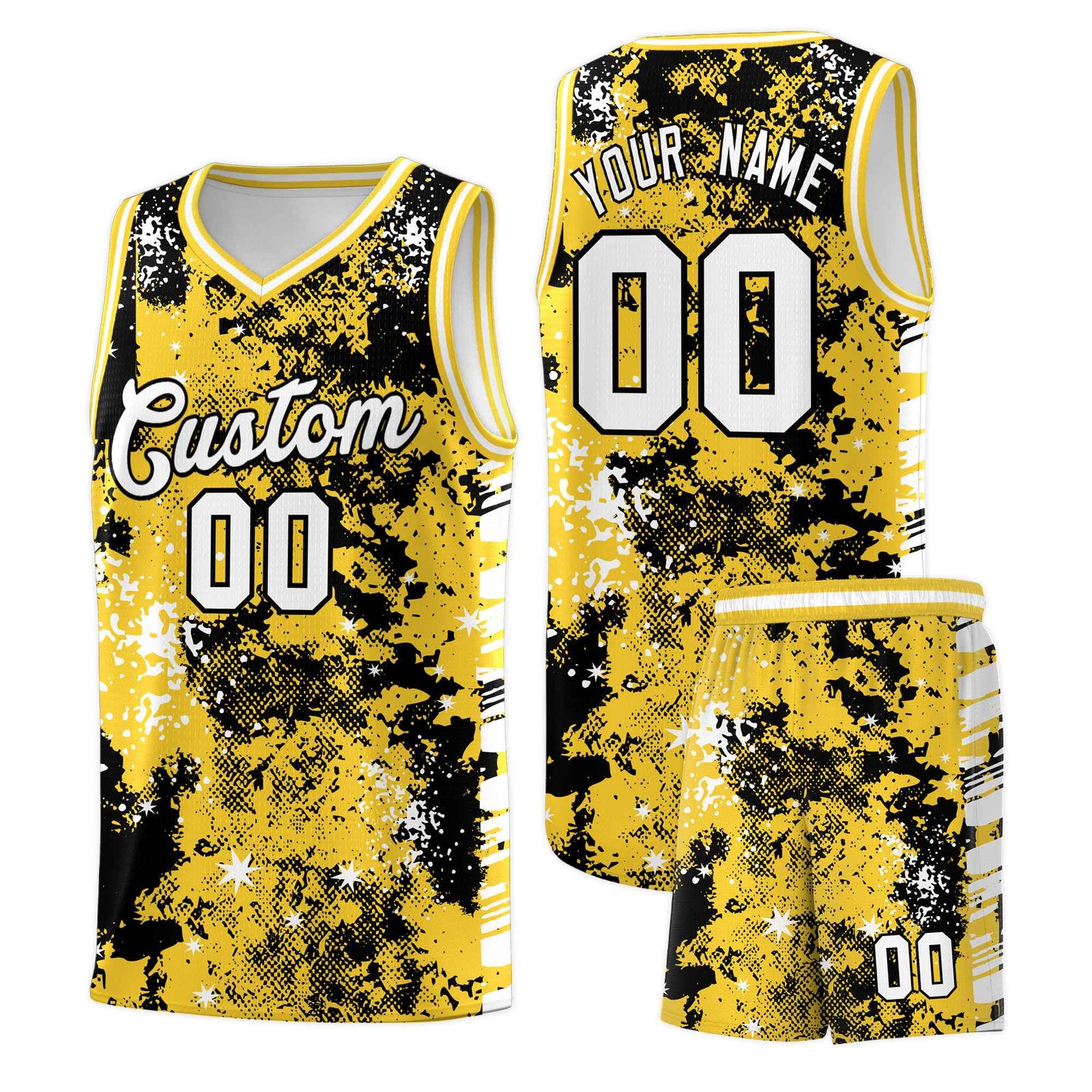 Custom Gold Black Vice Burst Galactic Graffiti Stretch Fabric Basketball Jersey