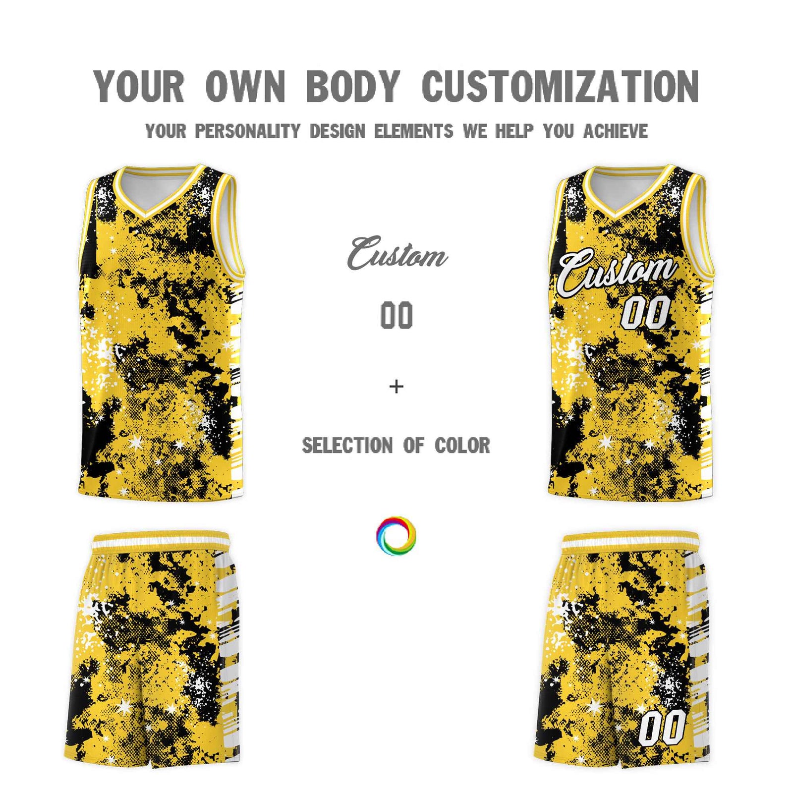 Custom Gold Black Vice Burst Galactic Graffiti Stretch Fabric Basketball Jersey