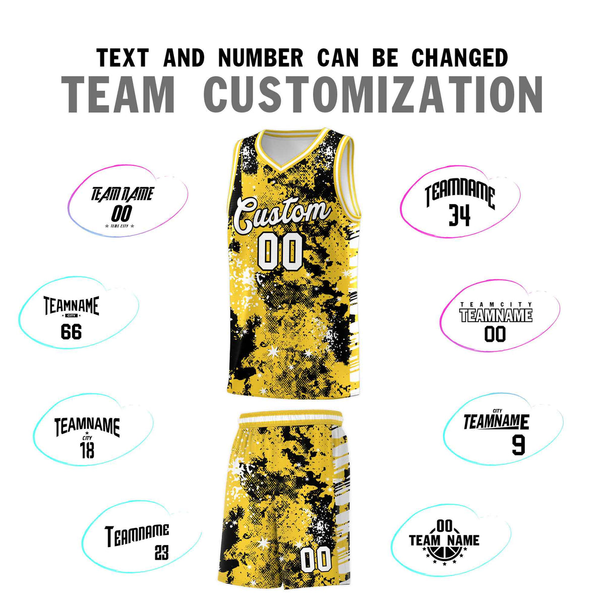 Custom Gold Black Vice Burst Galactic Graffiti Stretch Fabric Basketball Jersey