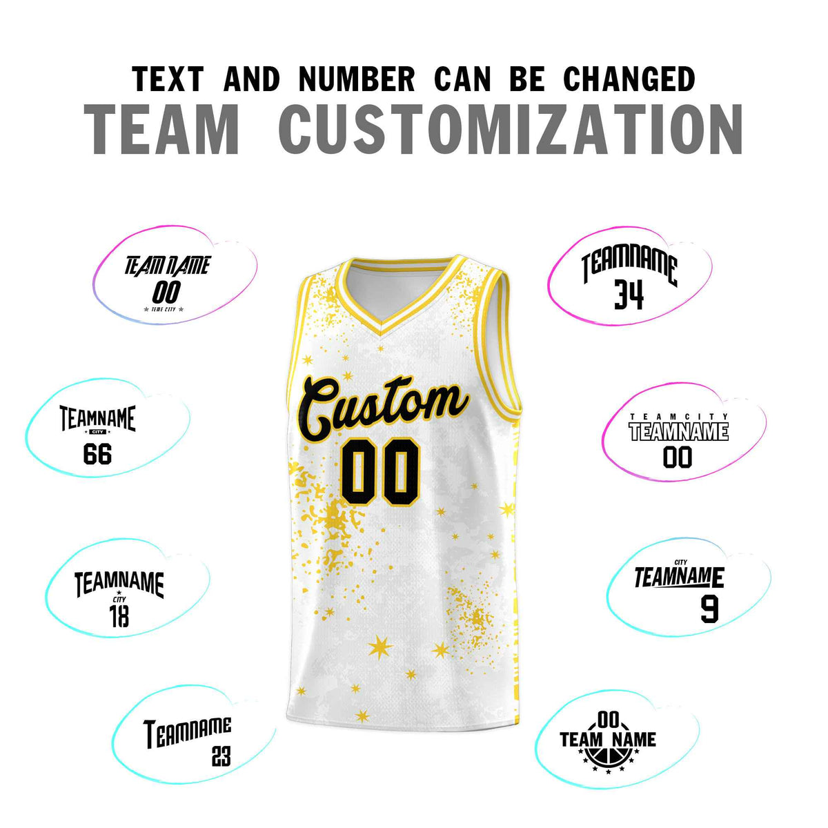 Custom White Gold Vice Burst Galactic Graffiti Moisture-Wicking Basketball Jersey