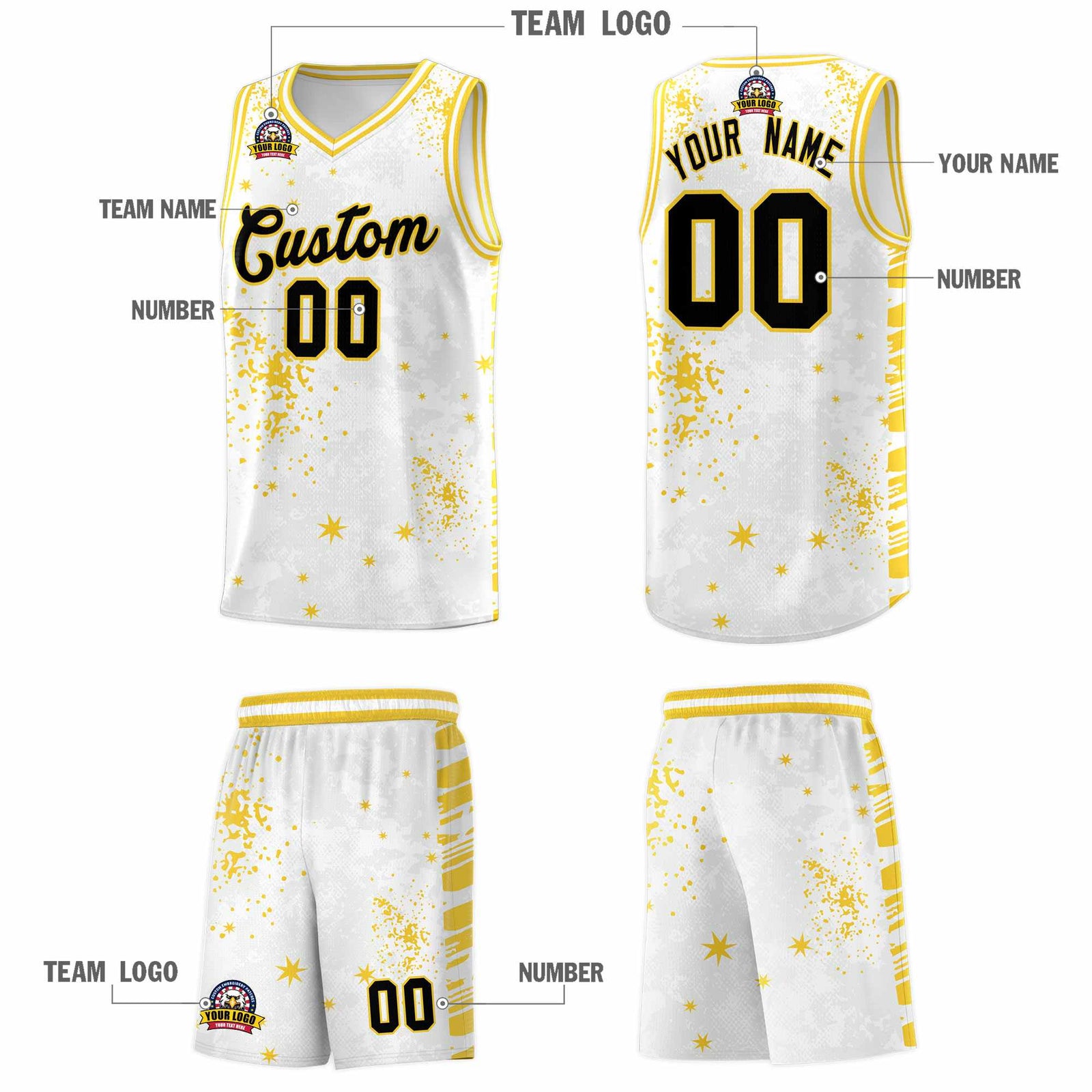 Custom White Gold Vice Burst Galactic Graffiti Moisture-Wicking Basketball Jersey