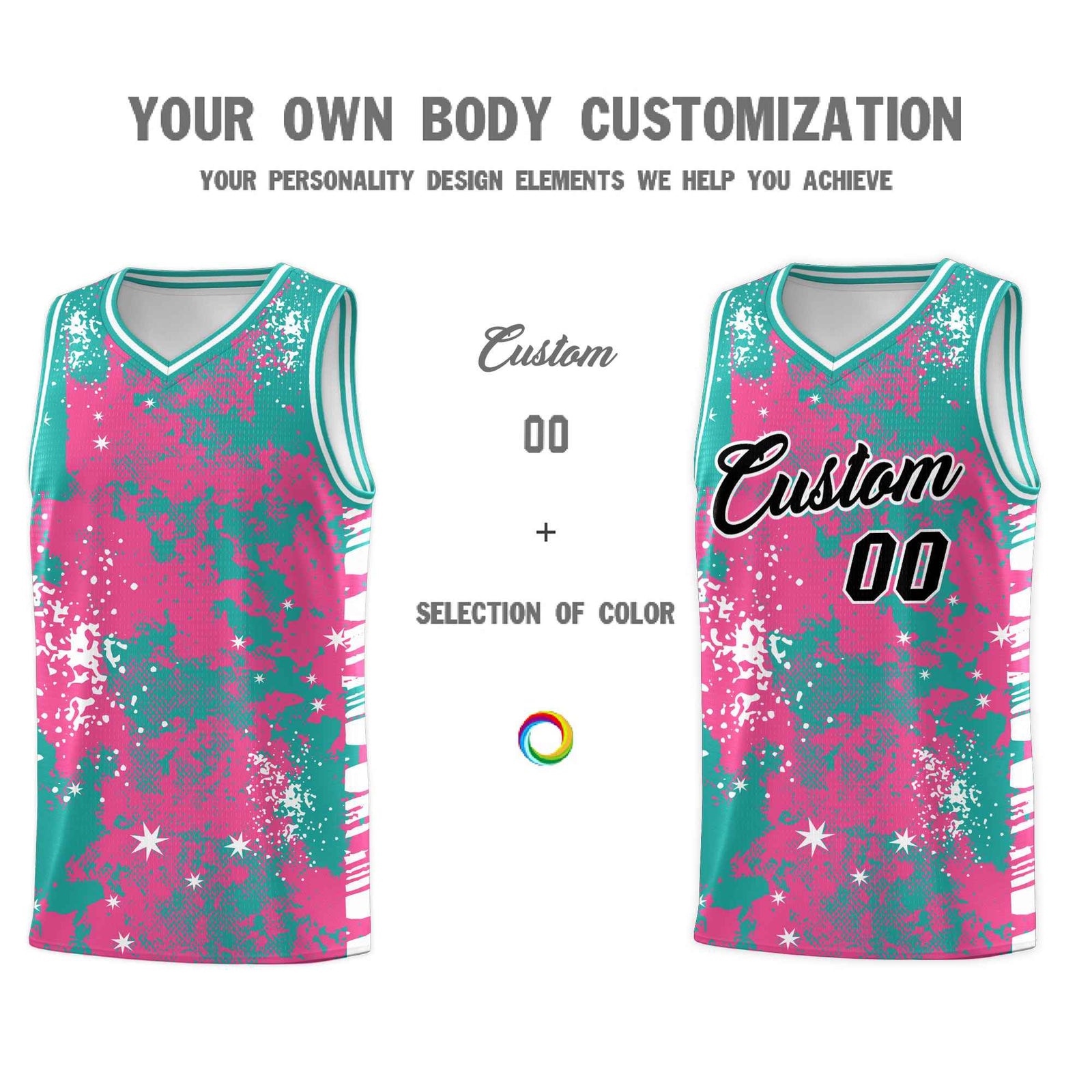 Custom Aqua Pink Vice Burst Galactic Graffiti Wrinkle-Resistant Basketball Jersey