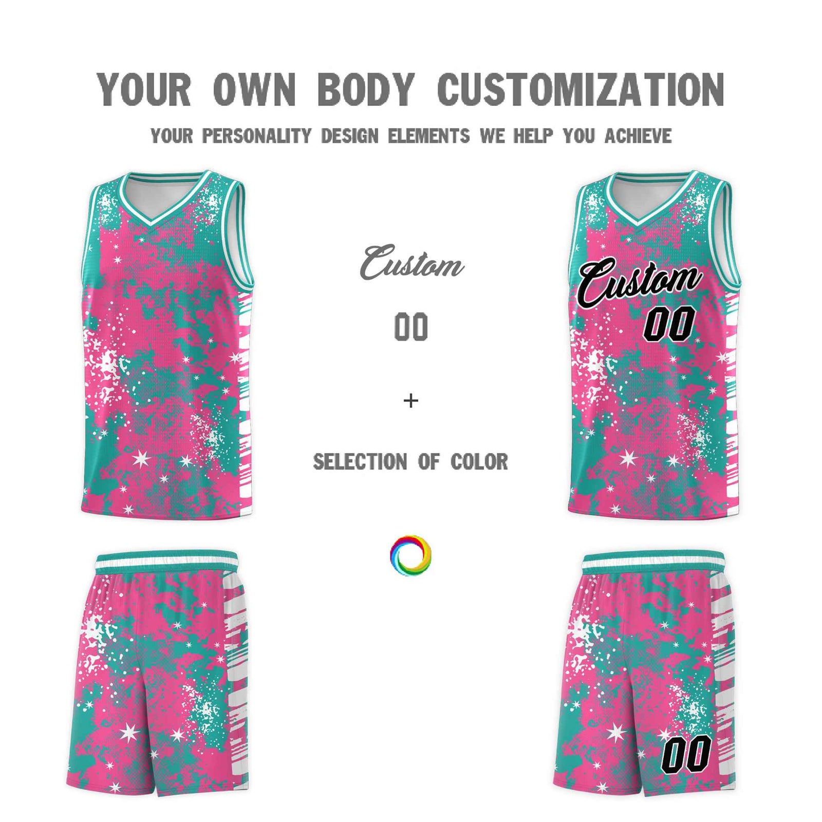 Custom Aqua Pink Vice Burst Galactic Graffiti Wrinkle-Resistant Basketball Jersey