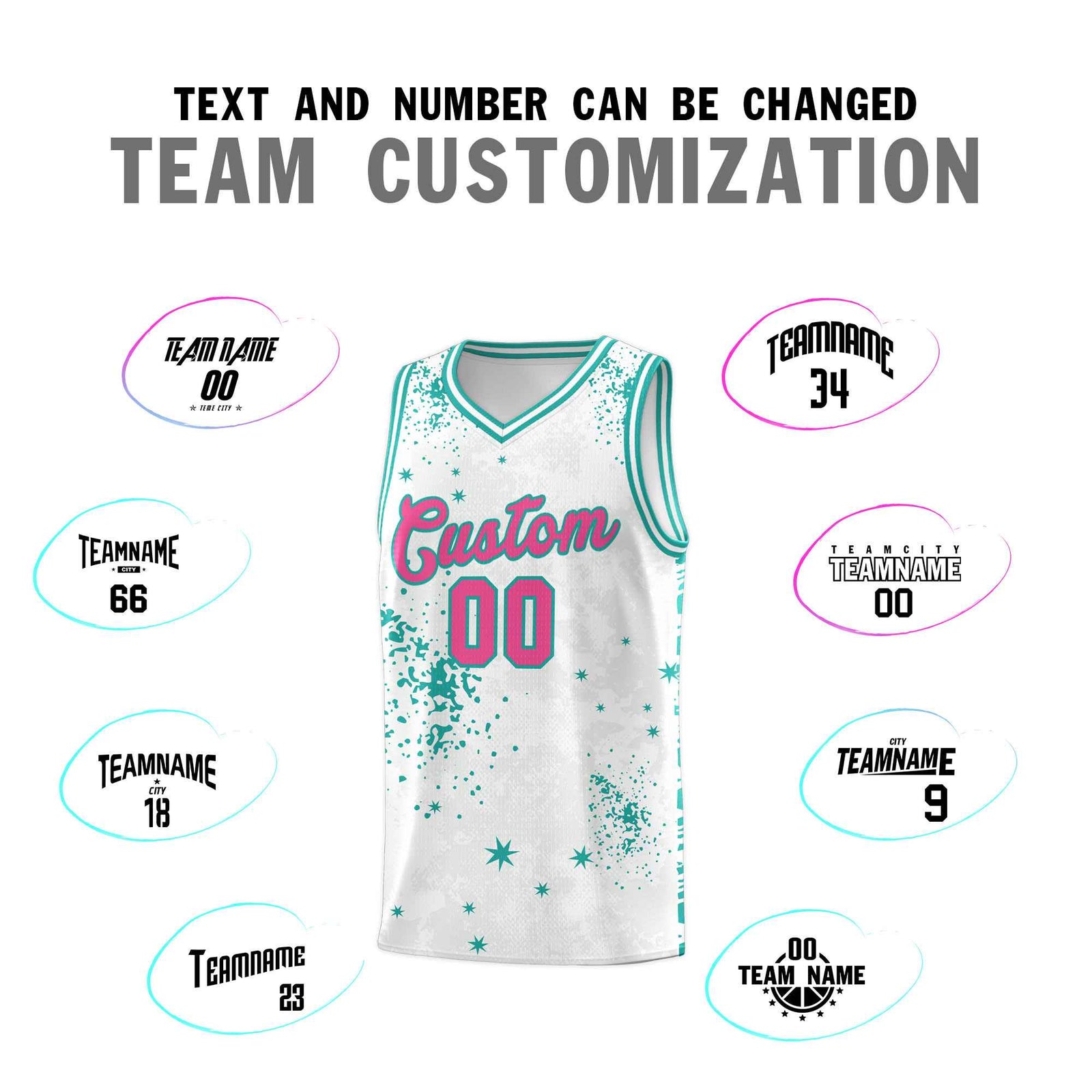 Custom White Aqua Vice Burst Galactic Graffiti Breathable Basketball Jersey