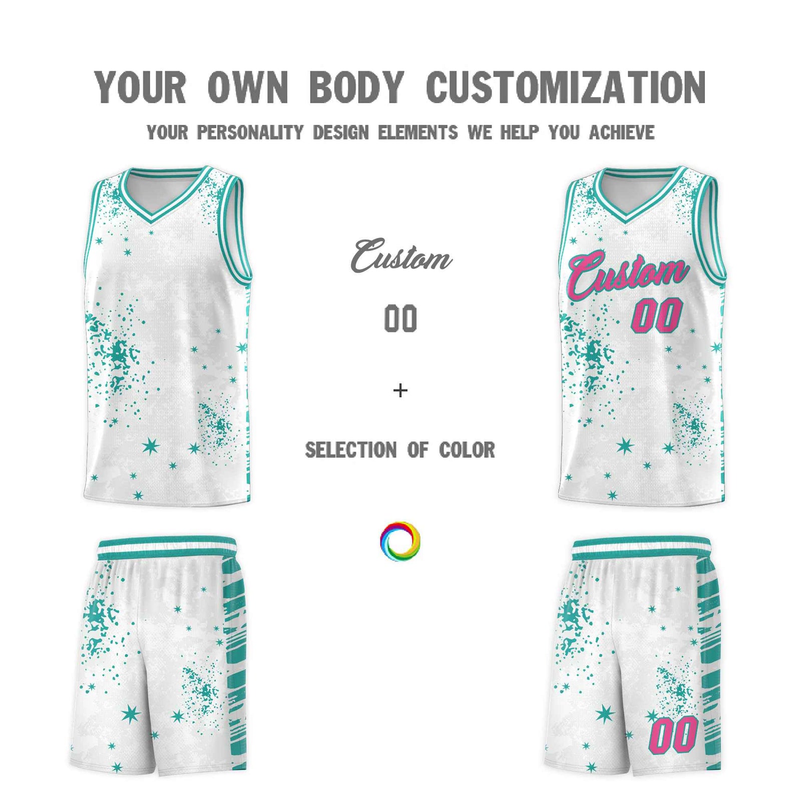 Custom White Aqua Vice Burst Galactic Graffiti Breathable Basketball Jersey