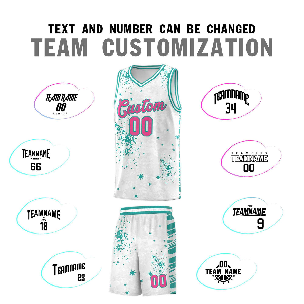 Custom White Aqua Vice Burst Galactic Graffiti Breathable Basketball Jersey