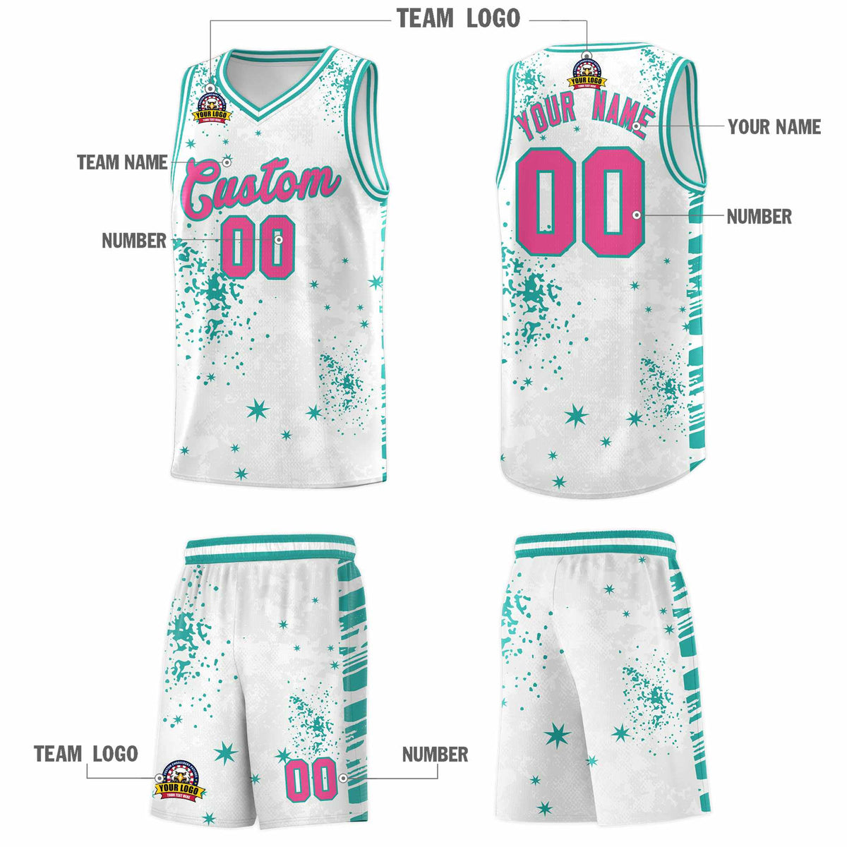 Custom White Aqua Vice Burst Galactic Graffiti Breathable Basketball Jersey