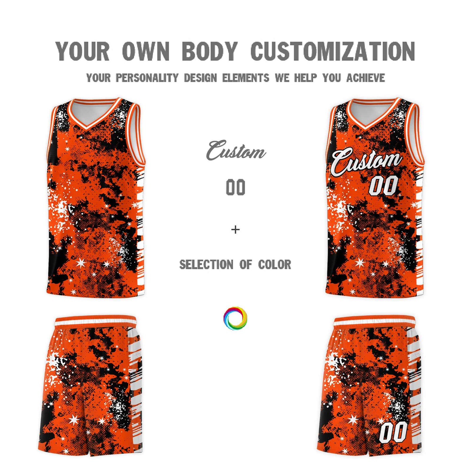 Custom Orange Black Vice Burst Galactic Graffiti Lightweight Basketball Jersey