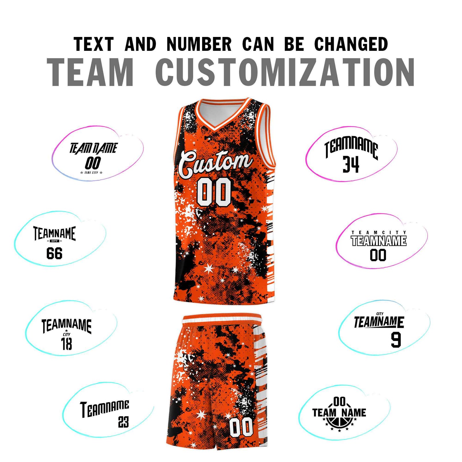Custom Orange Black Vice Burst Galactic Graffiti Lightweight Basketball Jersey