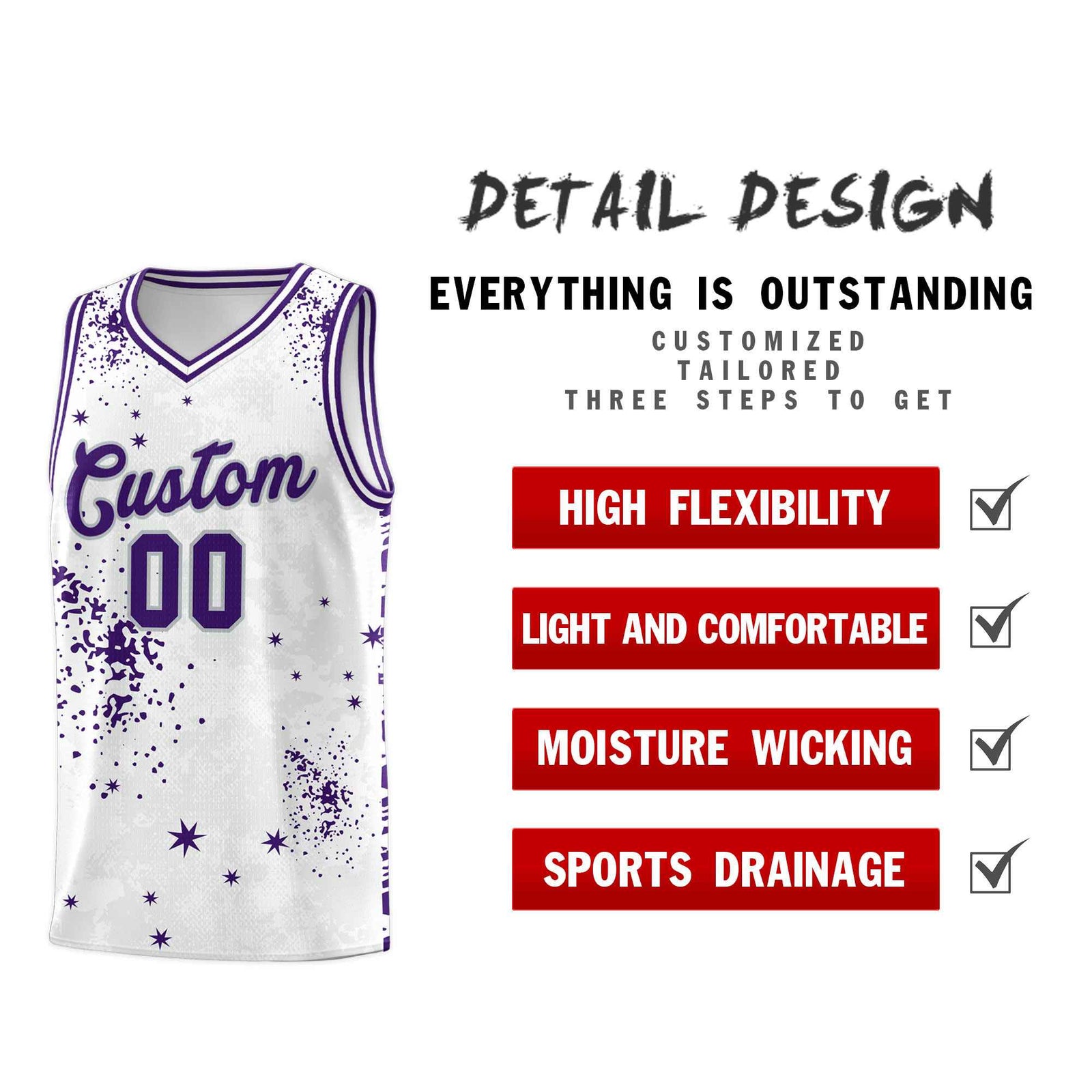 Custom White Purple Vice Burst Galactic Graffiti Moisture-Wicking Basketball Jersey
