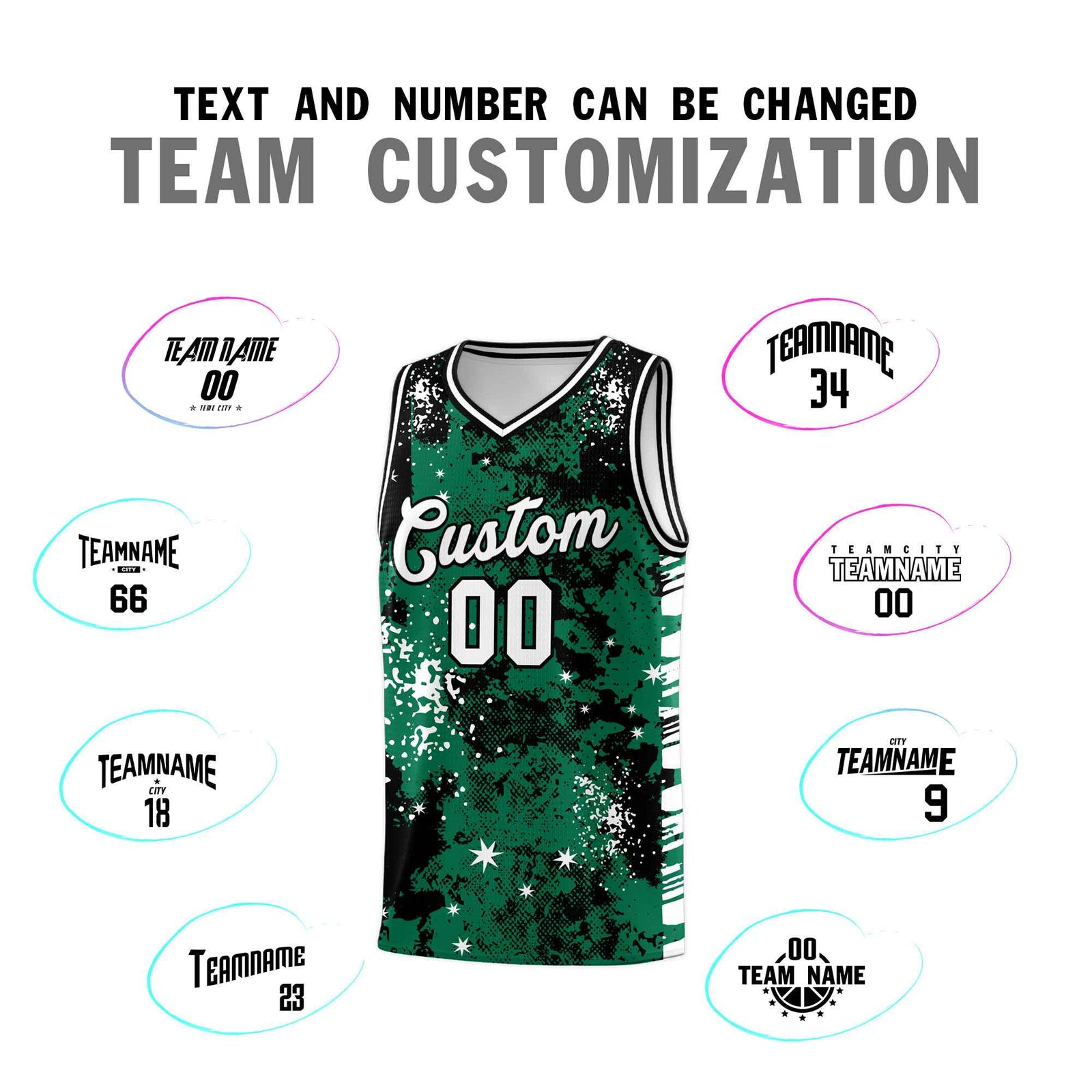 Custom Kelly Green Black Vice Burst Galactic Graffiti Wrinkle-Resistant Basketball Jersey