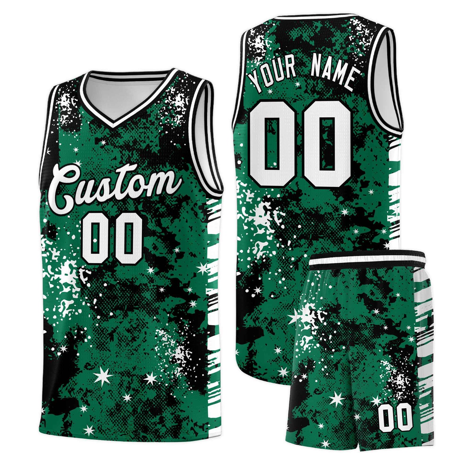 Custom Kelly Green Black Vice Burst Galactic Graffiti Wrinkle-Resistant Basketball Jersey