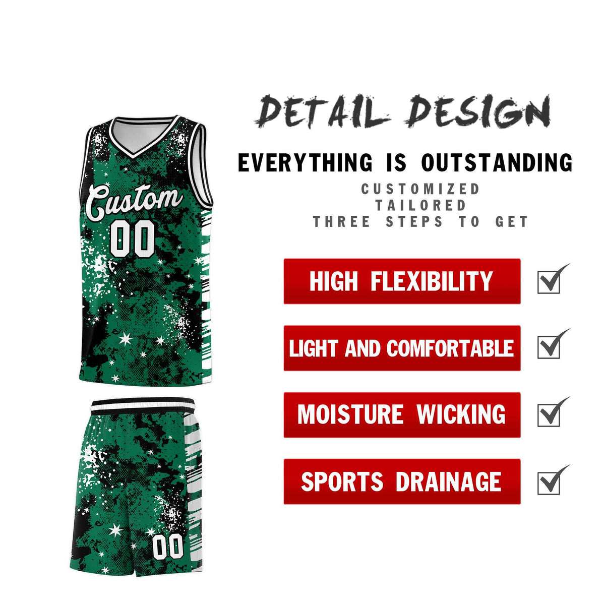 Custom Kelly Green Black Vice Burst Galactic Graffiti Wrinkle-Resistant Basketball Jersey