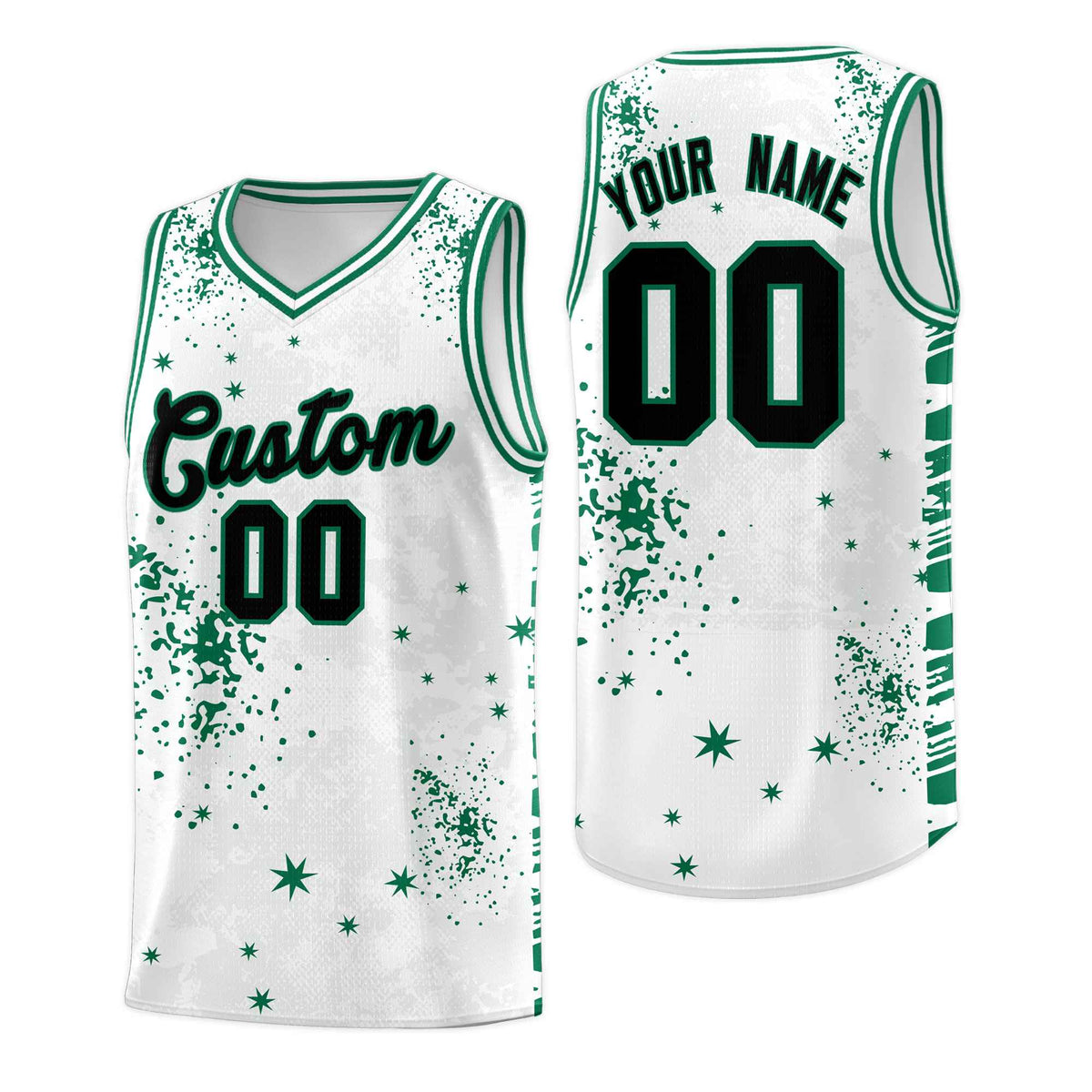 Custom White Kelly Green Vice Burst Galactic Graffiti Breathable Basketball Jersey