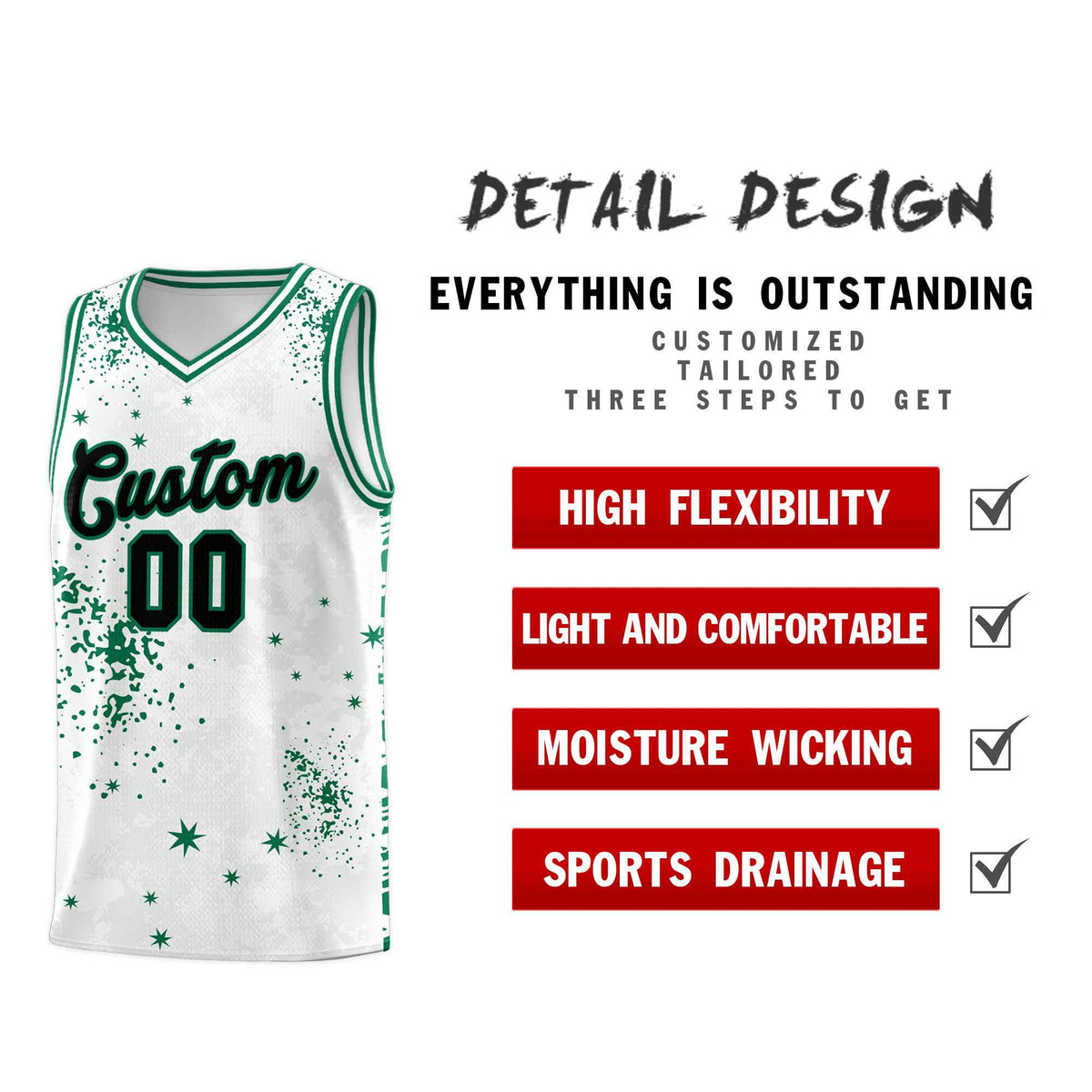 Custom White Kelly Green Vice Burst Galactic Graffiti Breathable Basketball Jersey