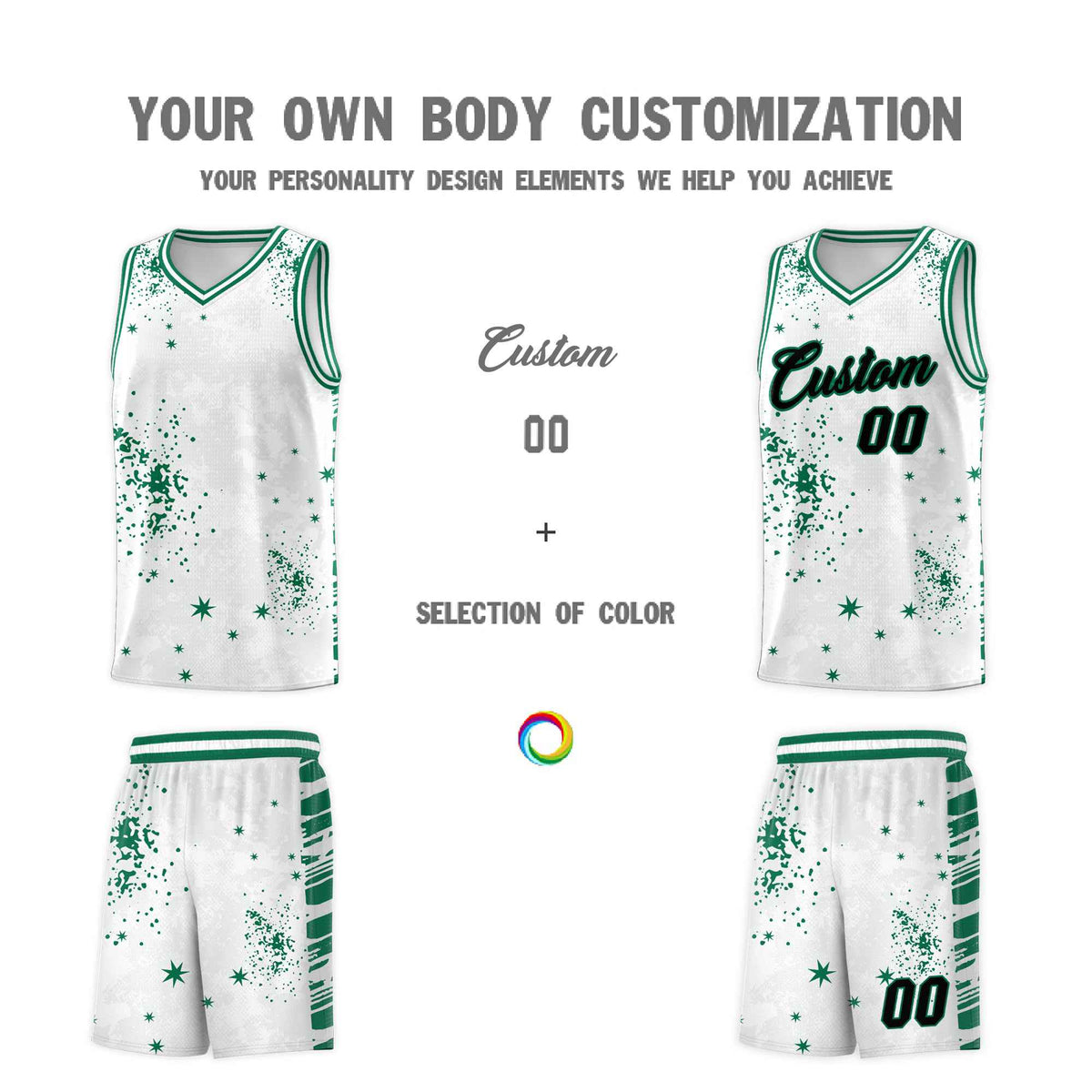 Custom White Kelly Green Vice Burst Galactic Graffiti Breathable Basketball Jersey