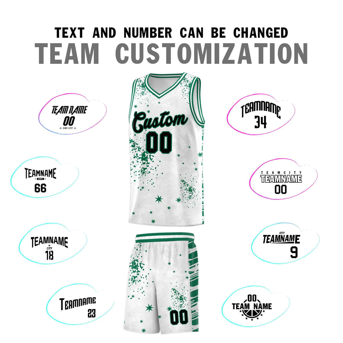 Custom White Kelly Green Vice Burst Galactic Graffiti Breathable Basketball Jersey